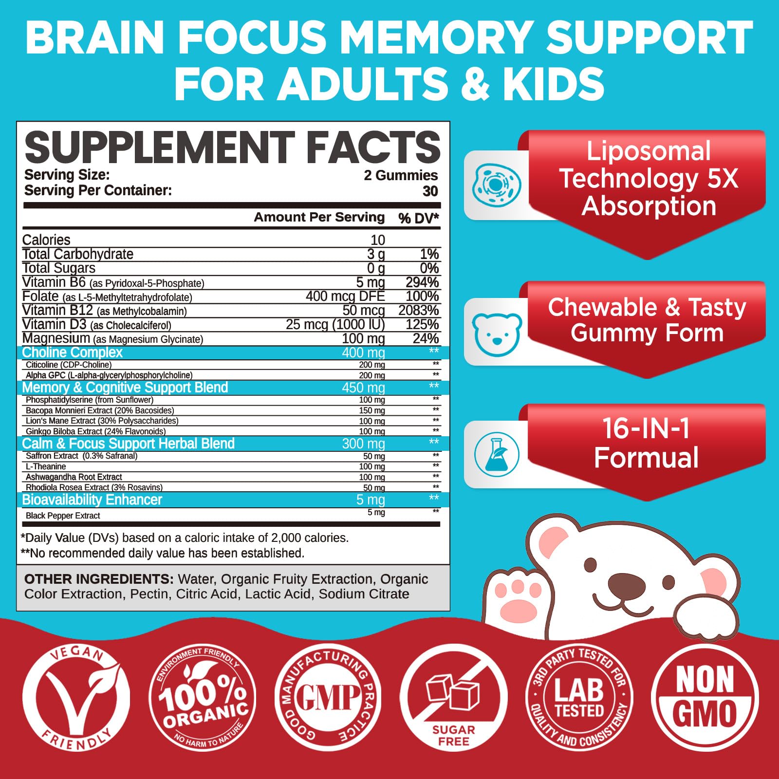 HOLLEGEND Brain Health Gummies packaging side view