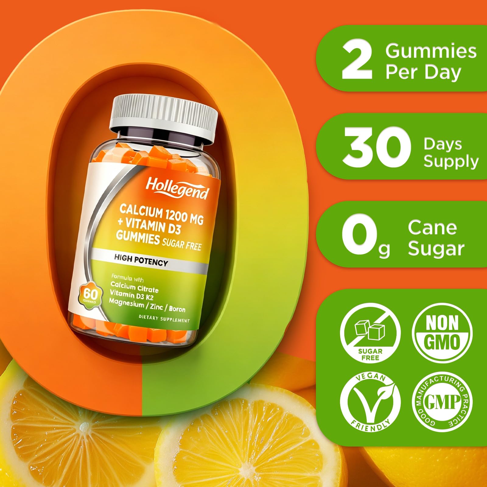 HOLLEGEND Calcium Citrate Gummies packaging back view
