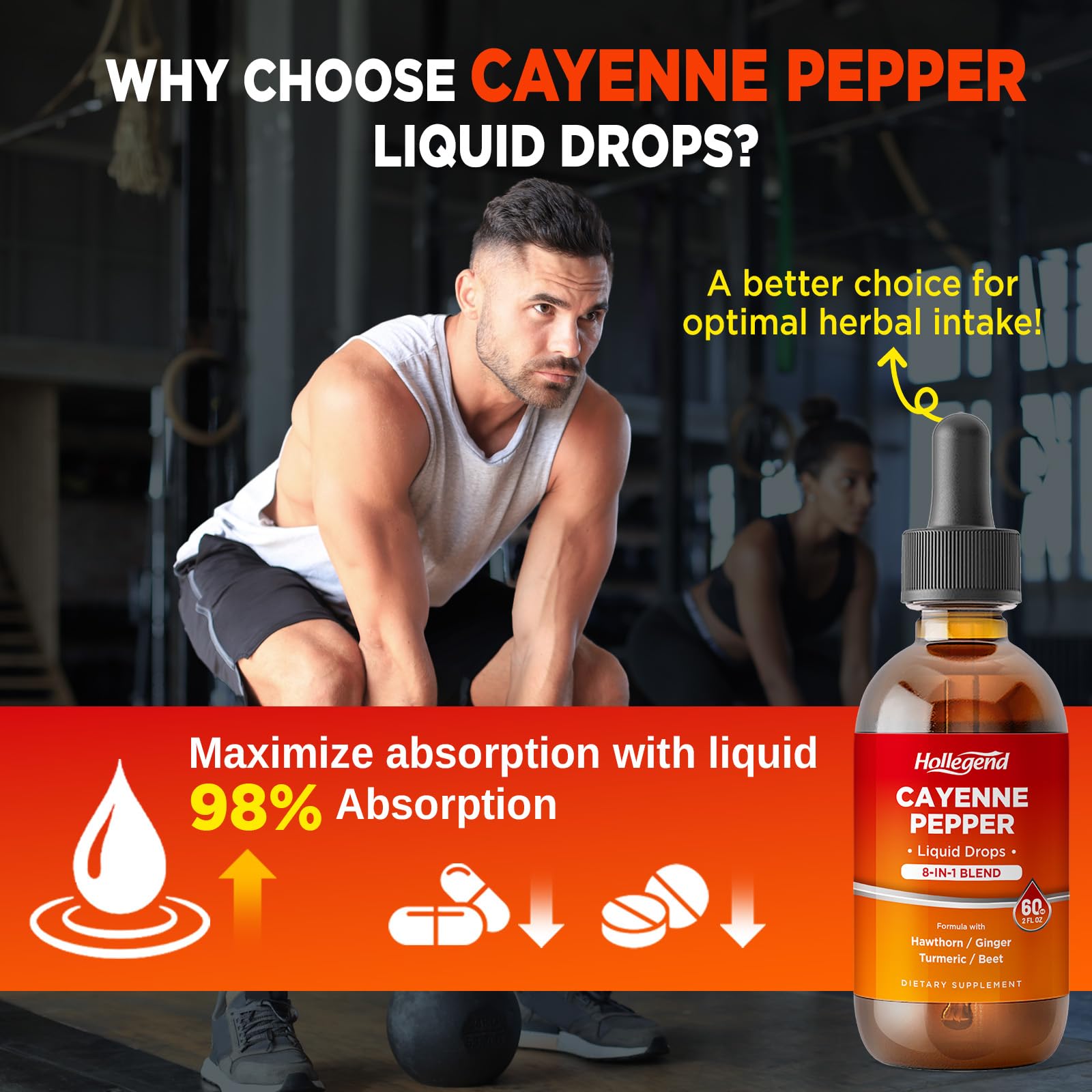 HOLLEGEND Cayenne Pepper Tincture bottle with serving suggestion