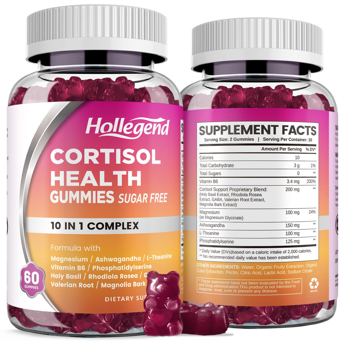 HOLLEGEND Cortisol Gummies 60 Count front view