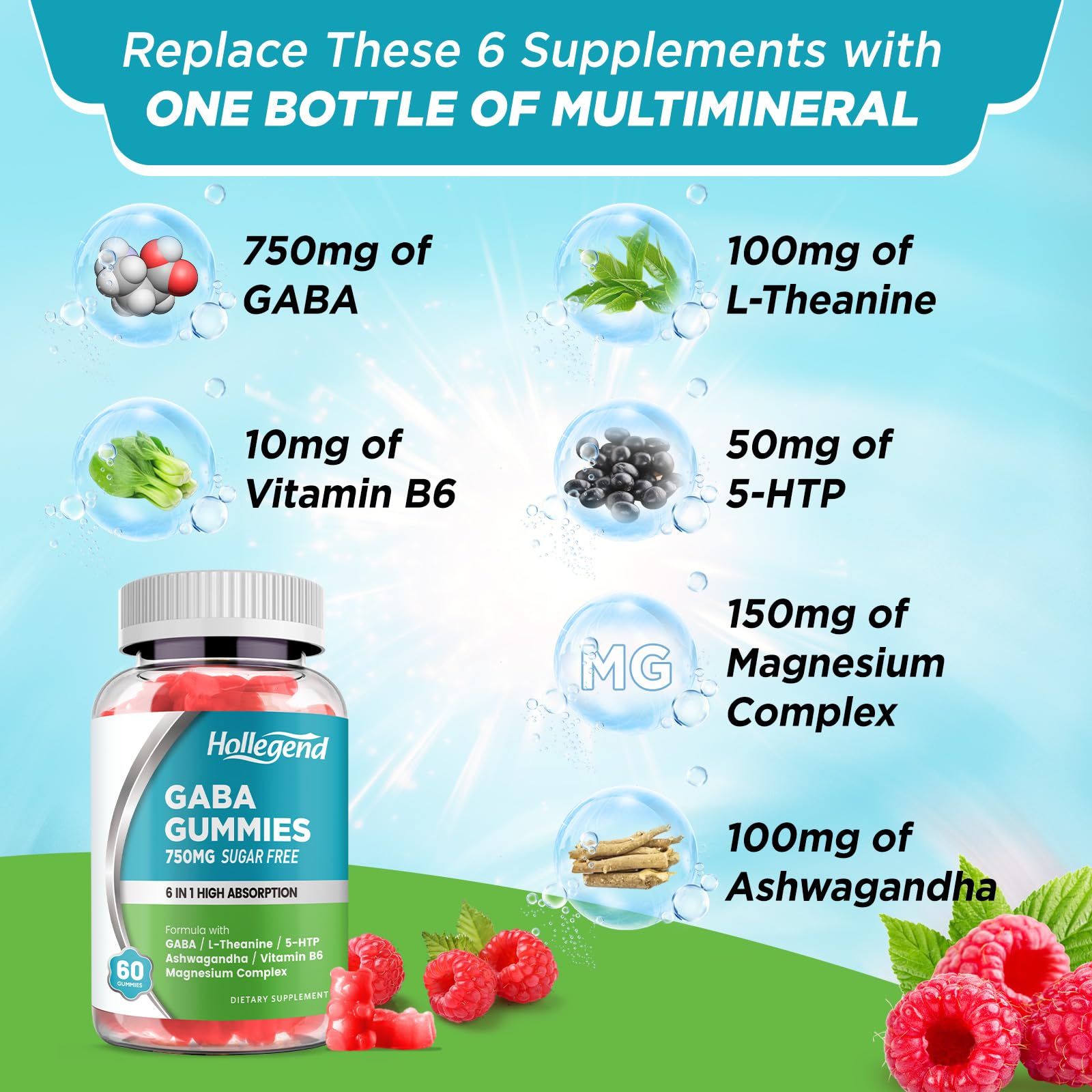 HOLLEGEND GABA Gummies with raspberry flavour close-up