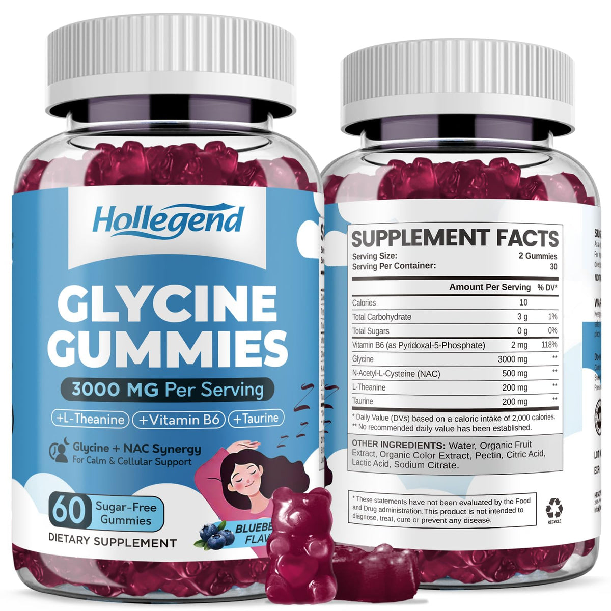 HOLLEGEND Glycine Gummies 3000MG front view packaging