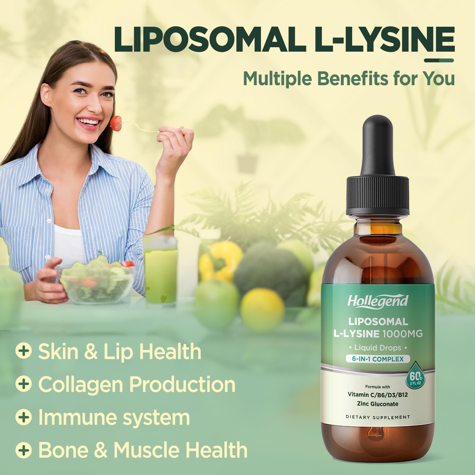 HOLLEGEND L-Lysine Liquid Drops liquid dropper close-up