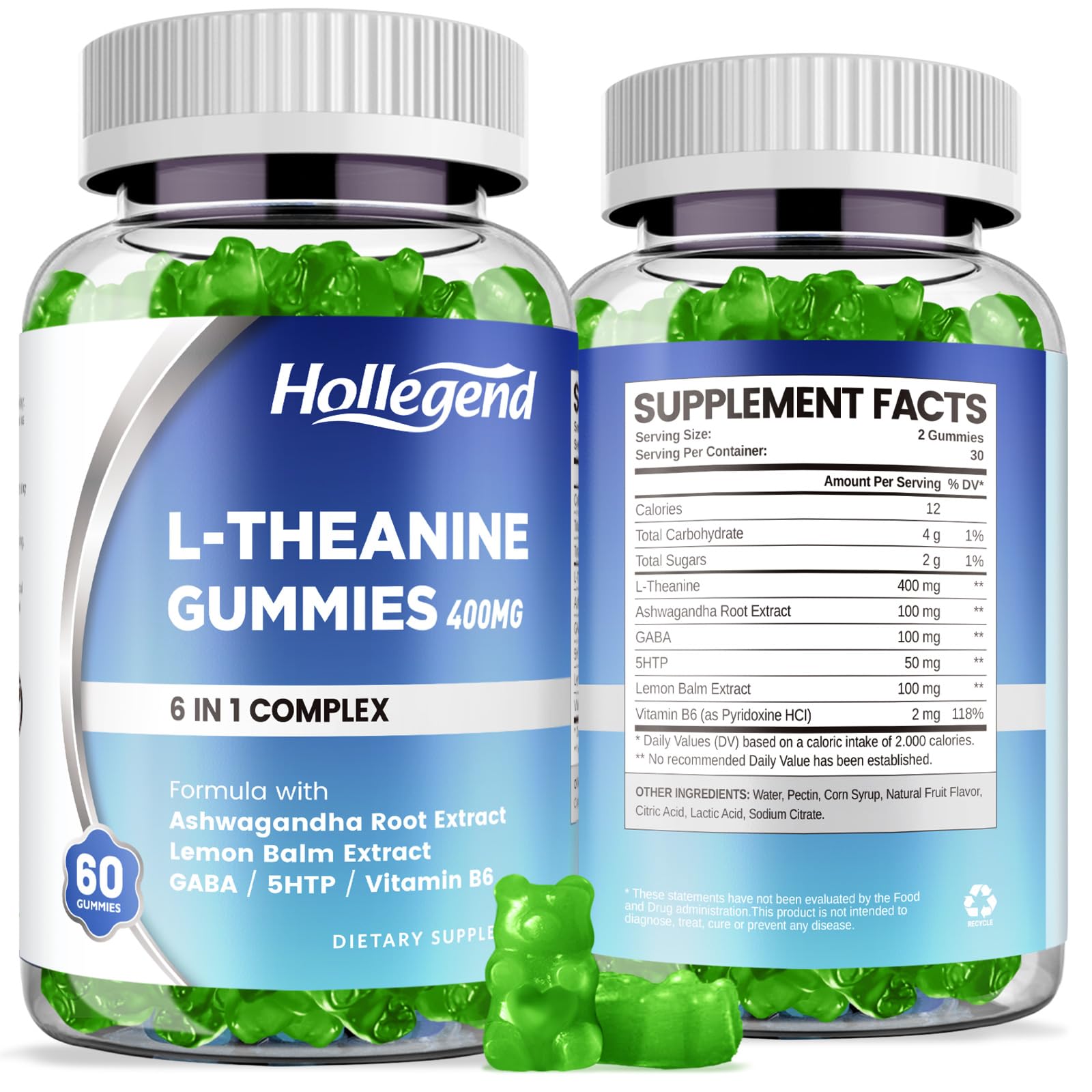 HOLLEGEND L-Theanine Gummies front view with lemon flavour