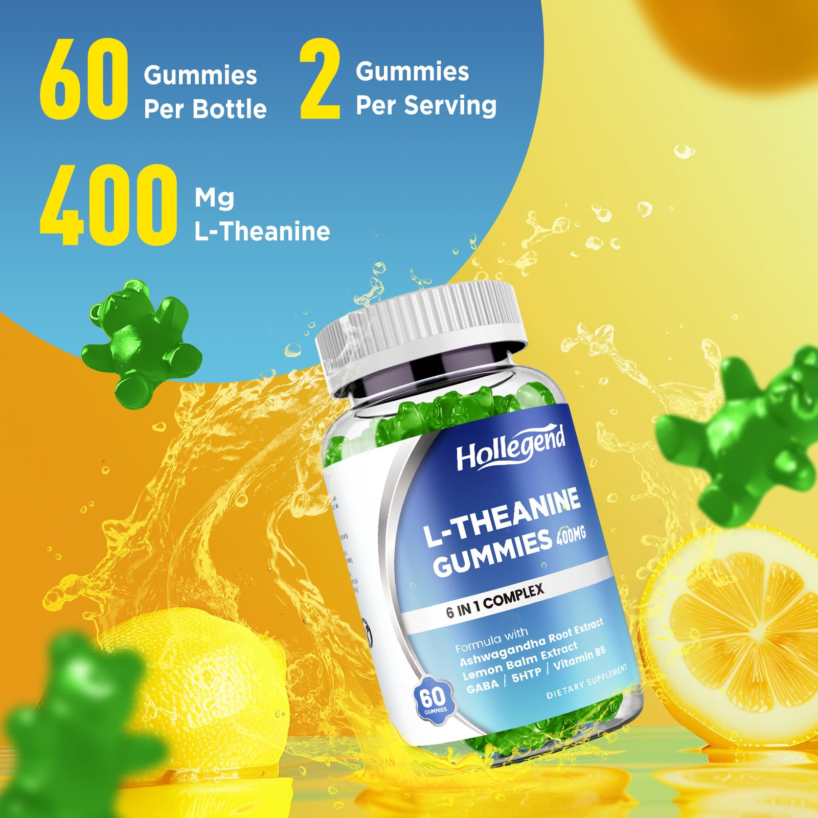 HOLLEGEND L-Theanine Gummies packaging with nutritional information