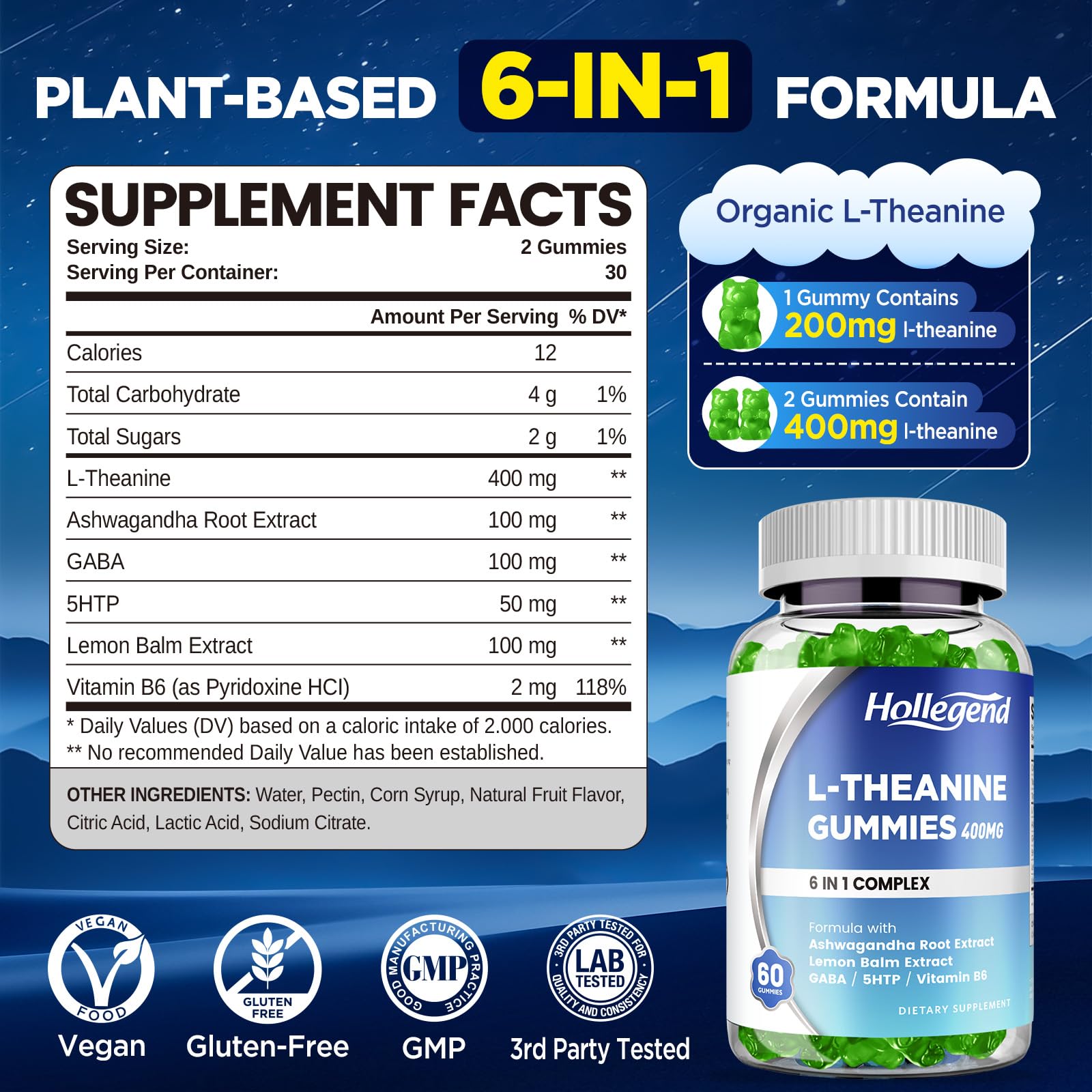 HOLLEGEND L-Theanine Gummies with fresh lemons