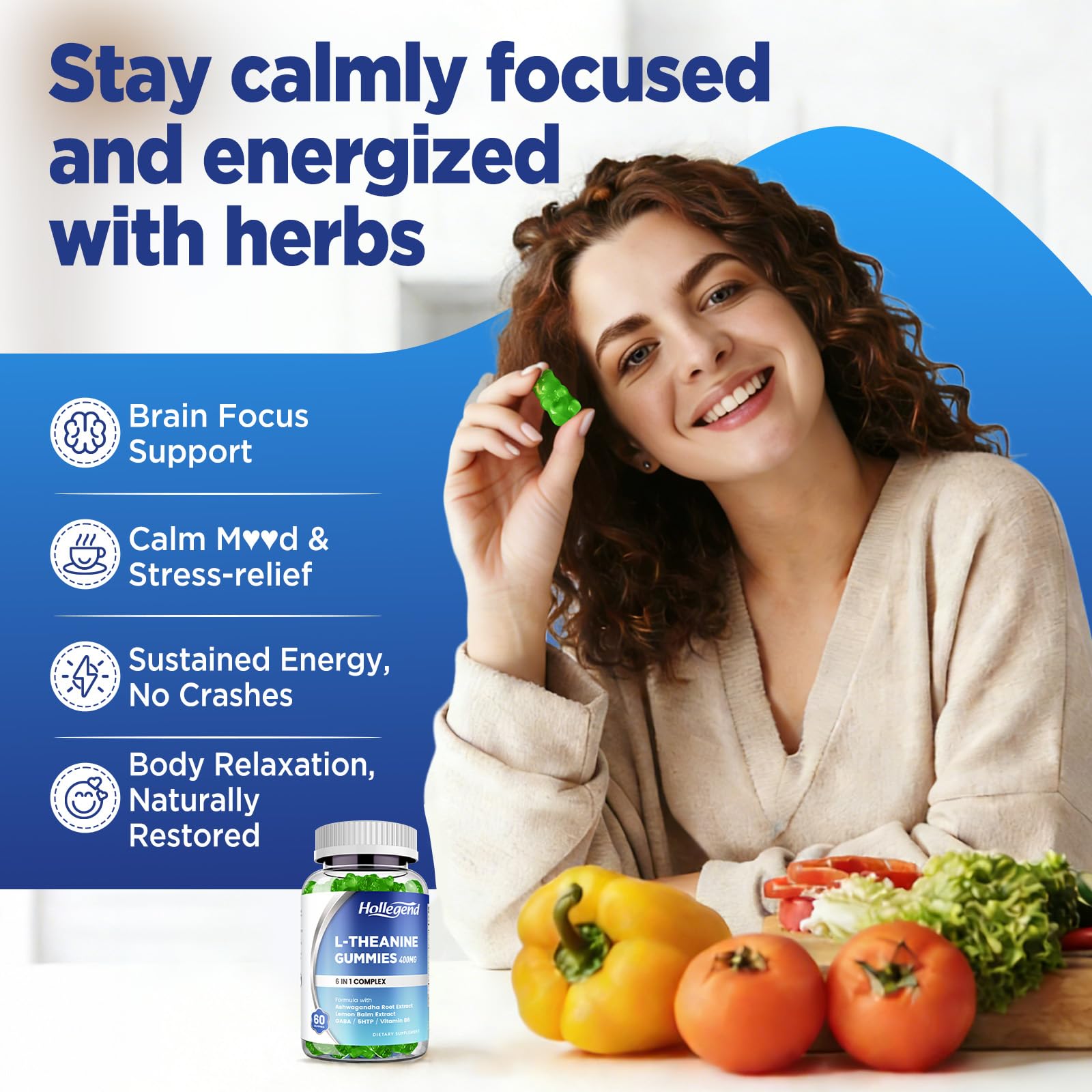 HOLLEGEND L-Theanine Gummies with lemon slices
