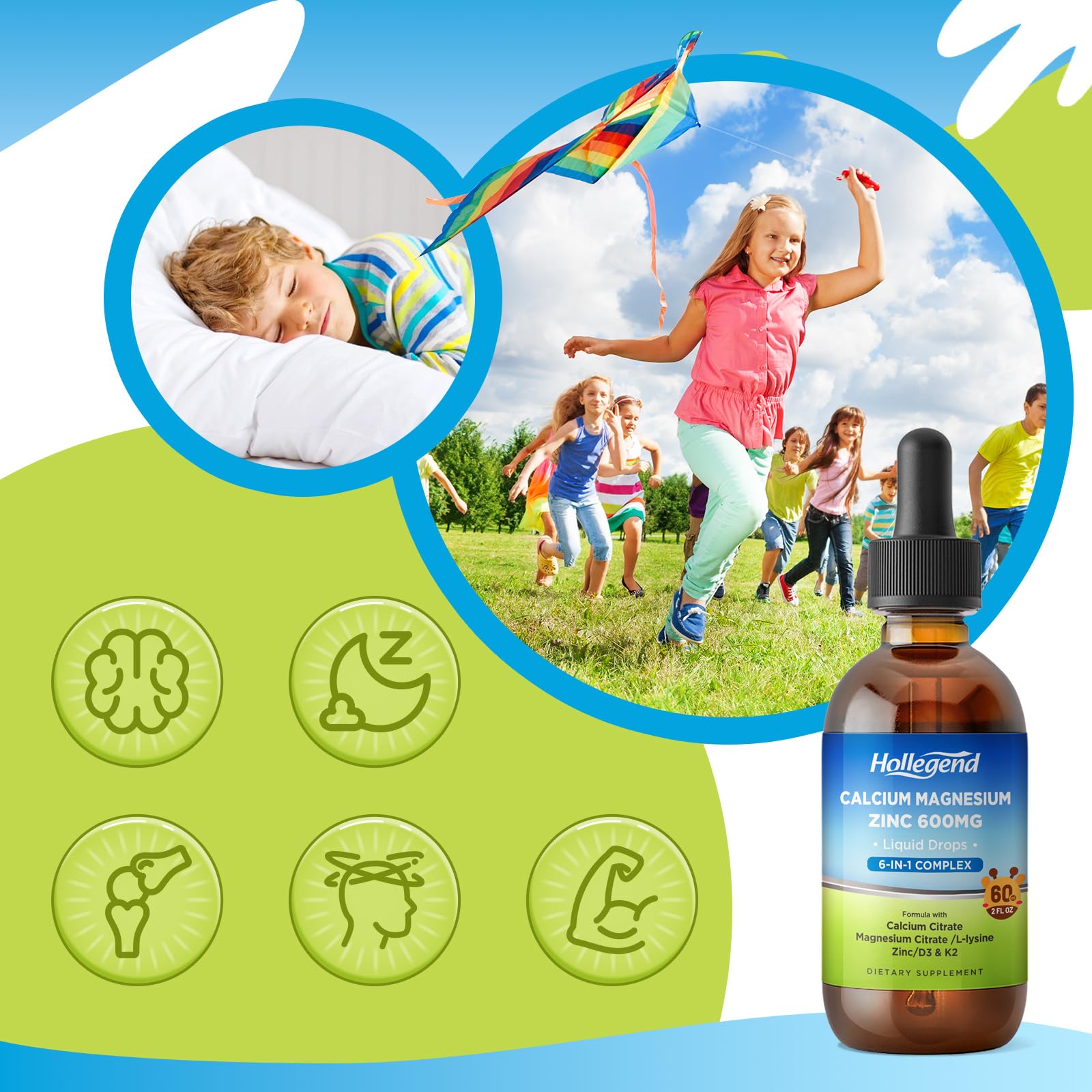 HOLLEGEND Liquid Calcium Magnesium Zinc Drops packaging