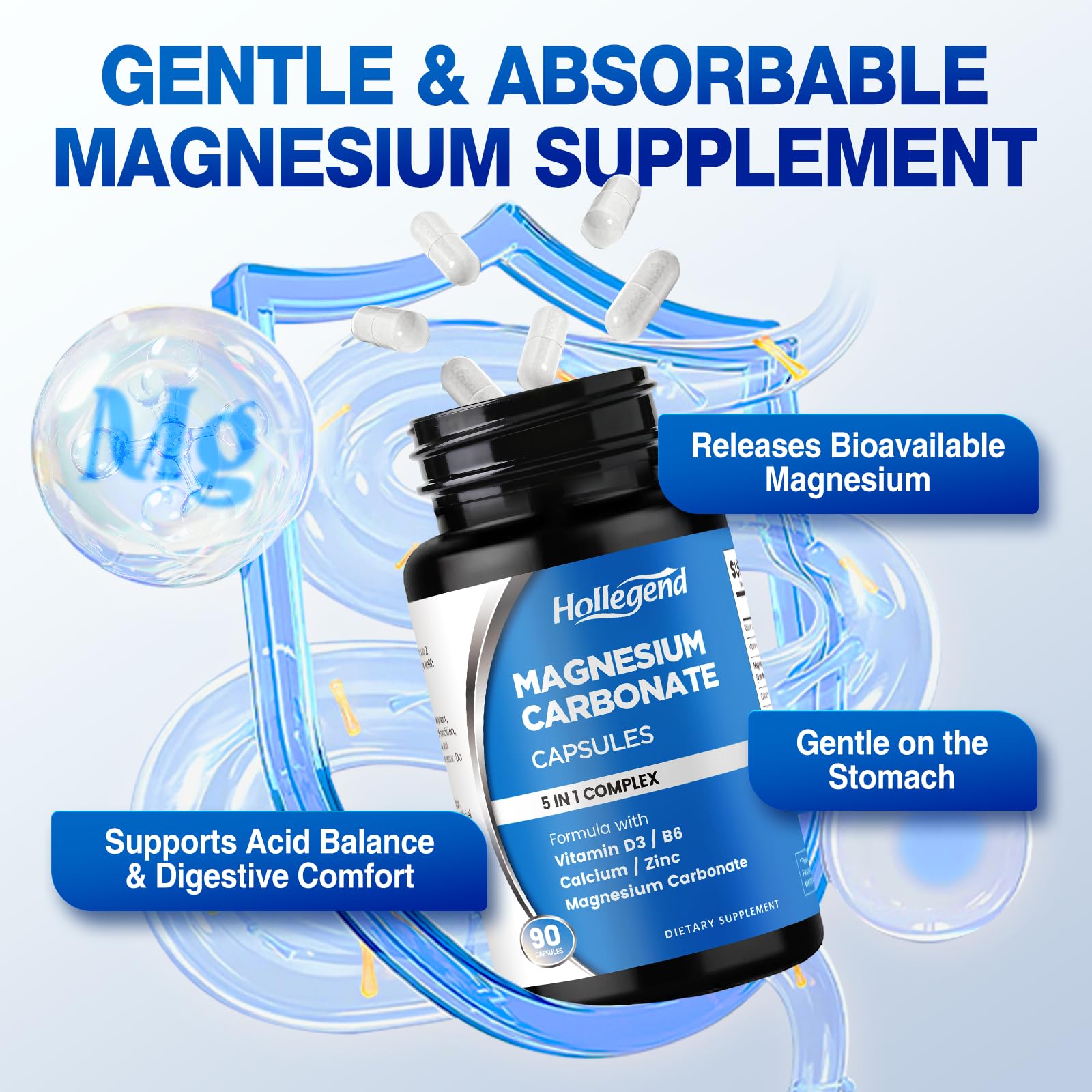 HOLLEGEND Magnesium Carbonate Supplement 500mg on a wooden table