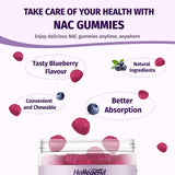 HOLLEGEND NAC Gummies in a bowl with fresh blueberries