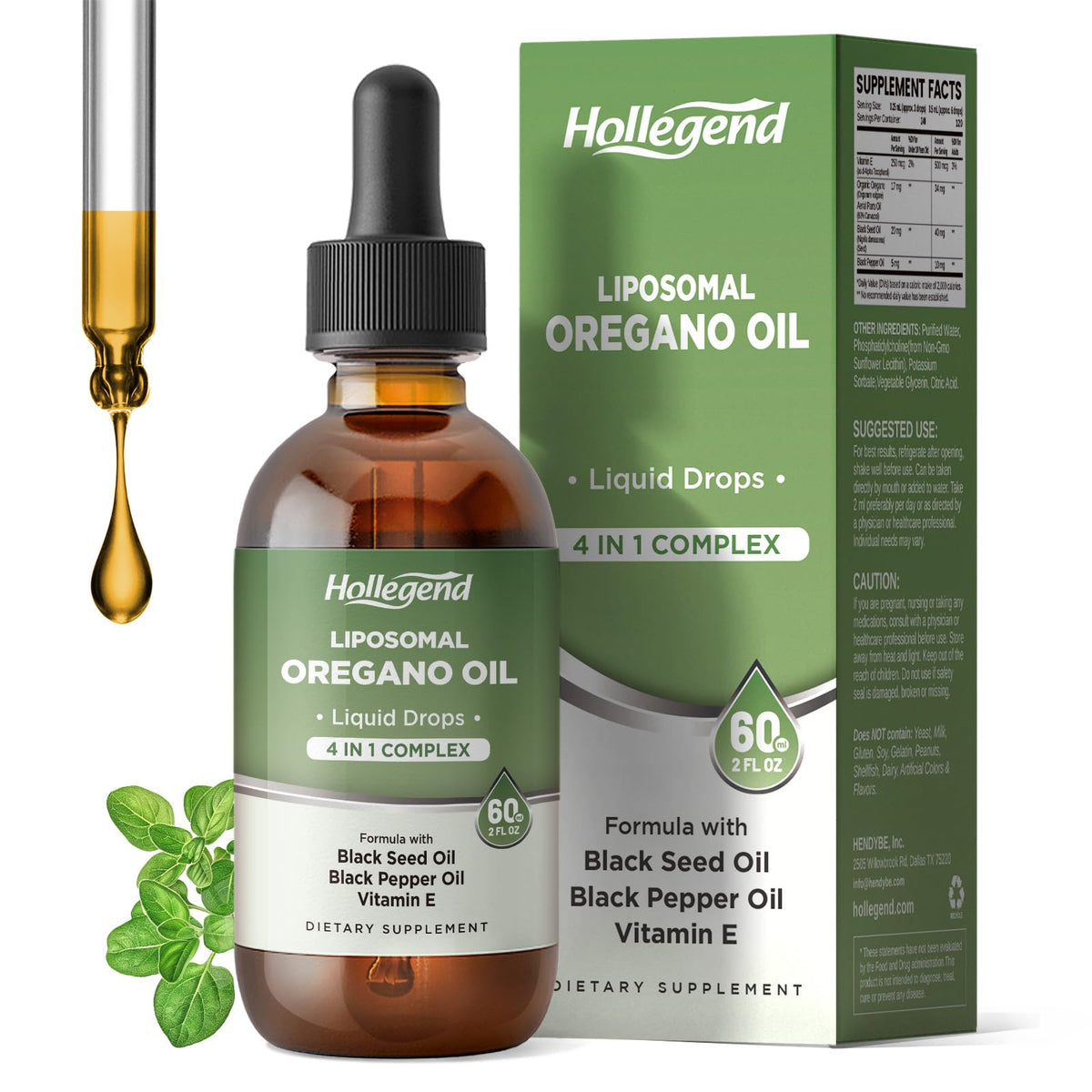 HOLLEGEND Oregano Oil Drops 150g front view