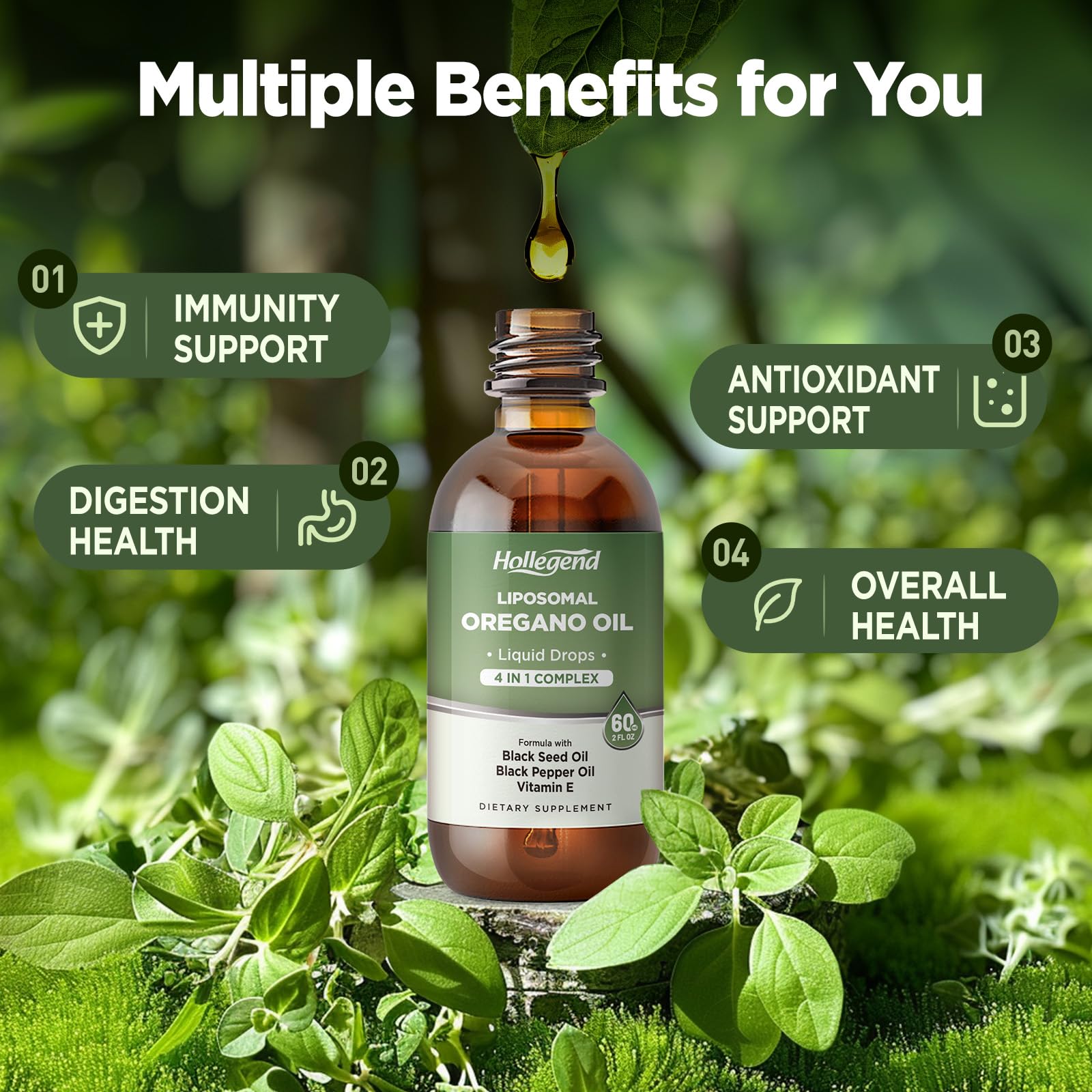 HOLLEGEND Oregano Oil Drops 150g side view