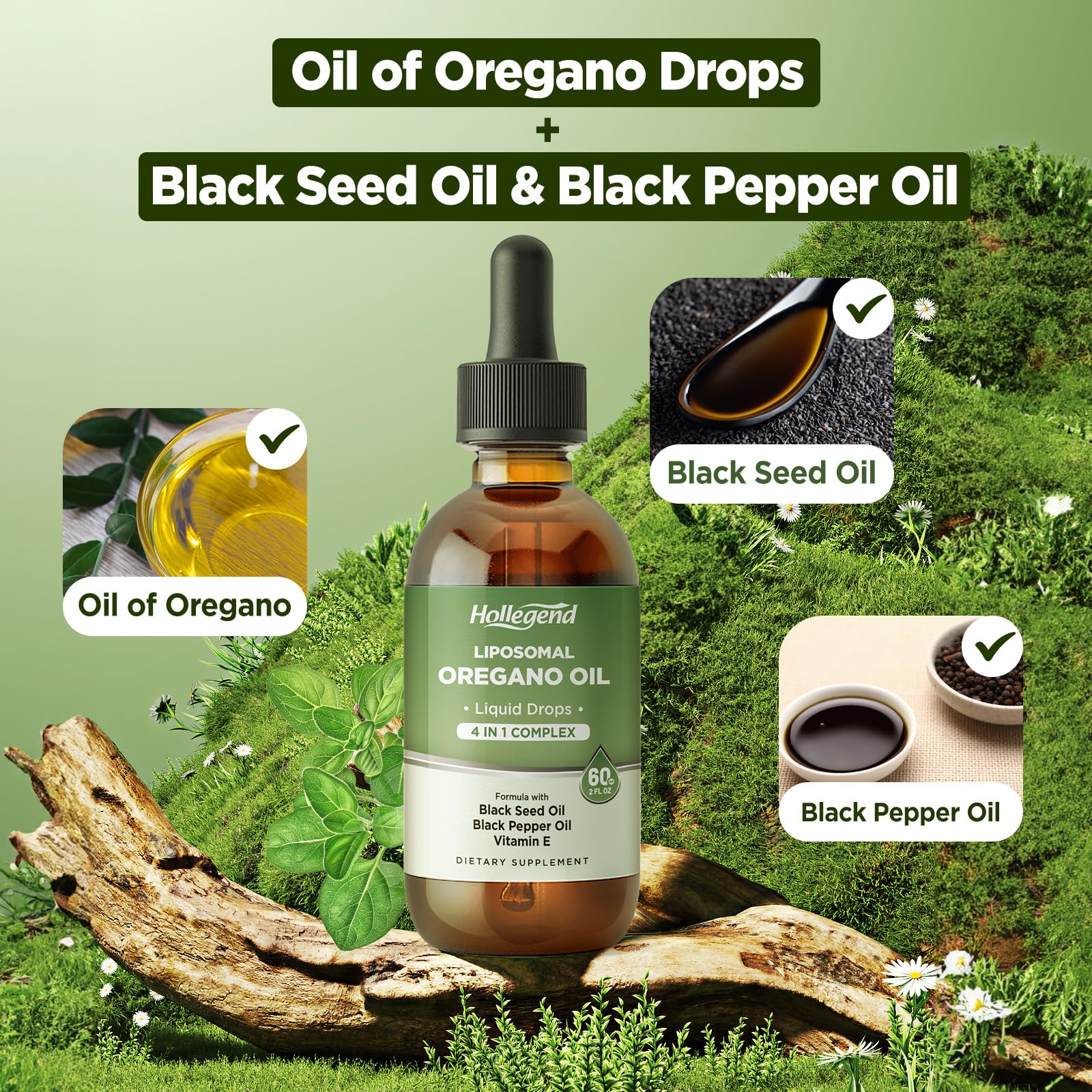 HOLLEGEND Oregano Oil Drops 150g with black seed oil