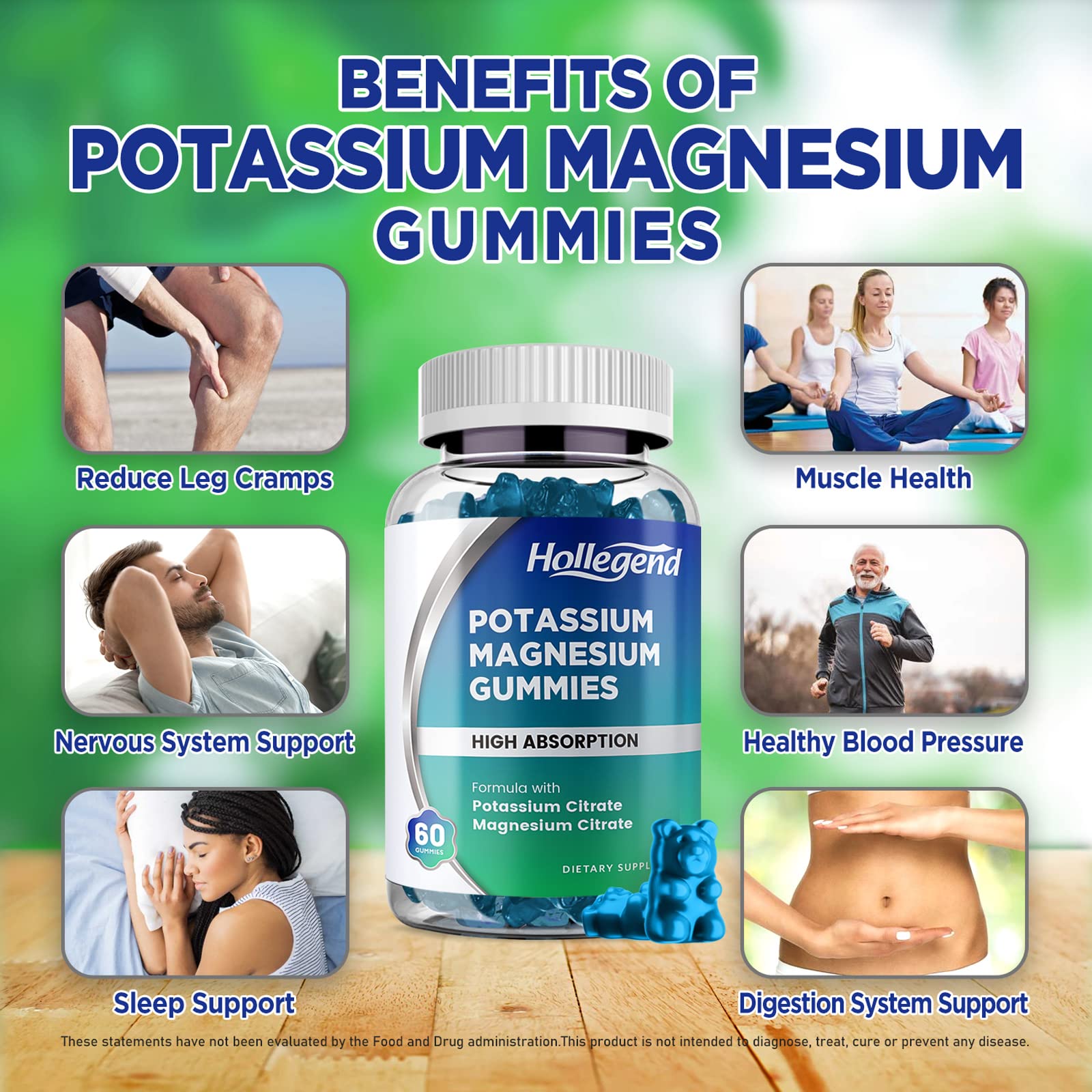 HOLLEGEND Potassium Magnesium Gummies side view with nutritional information