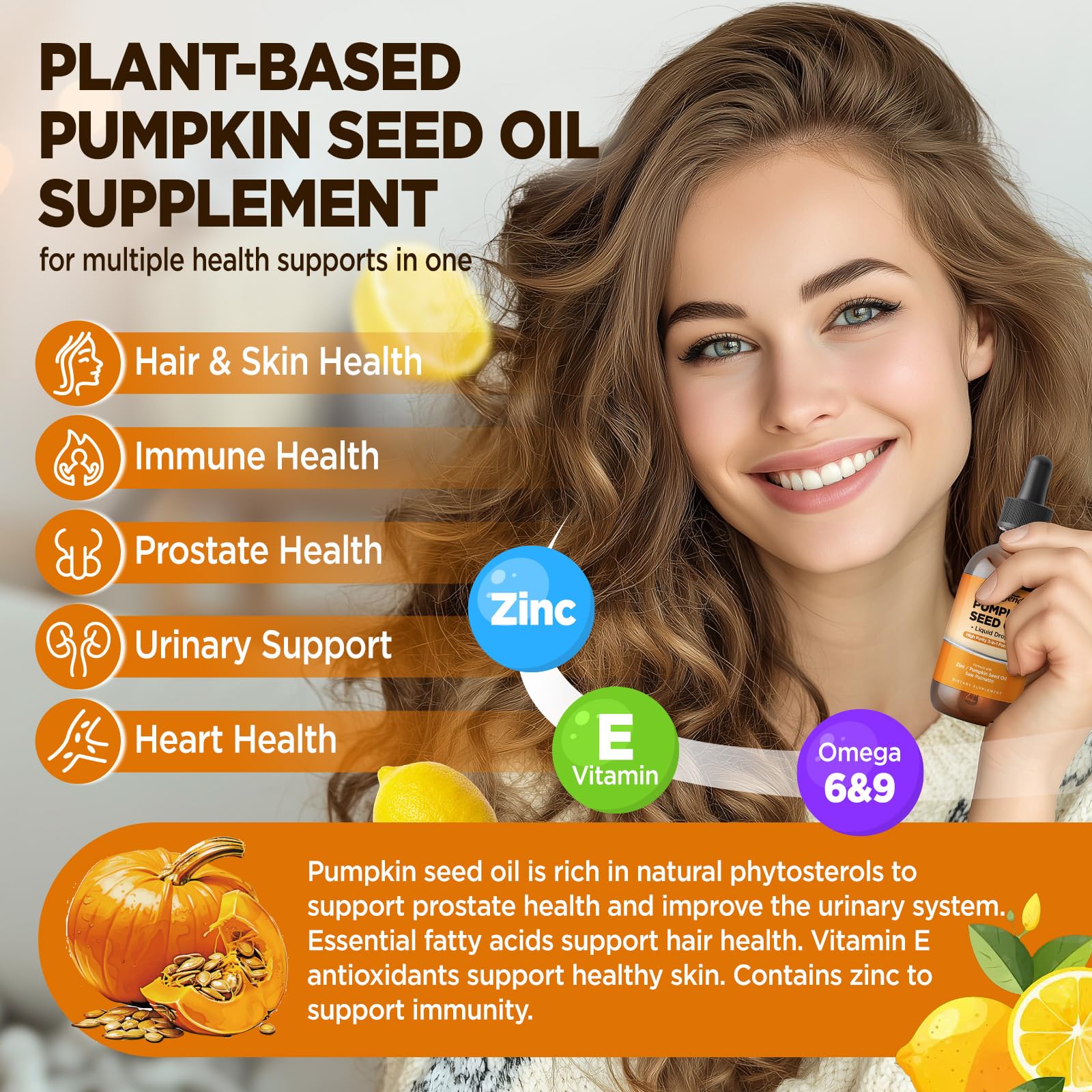 HOLLEGEND Pumpkin Seed Oil with Saw Palmetto 1000mg dropper