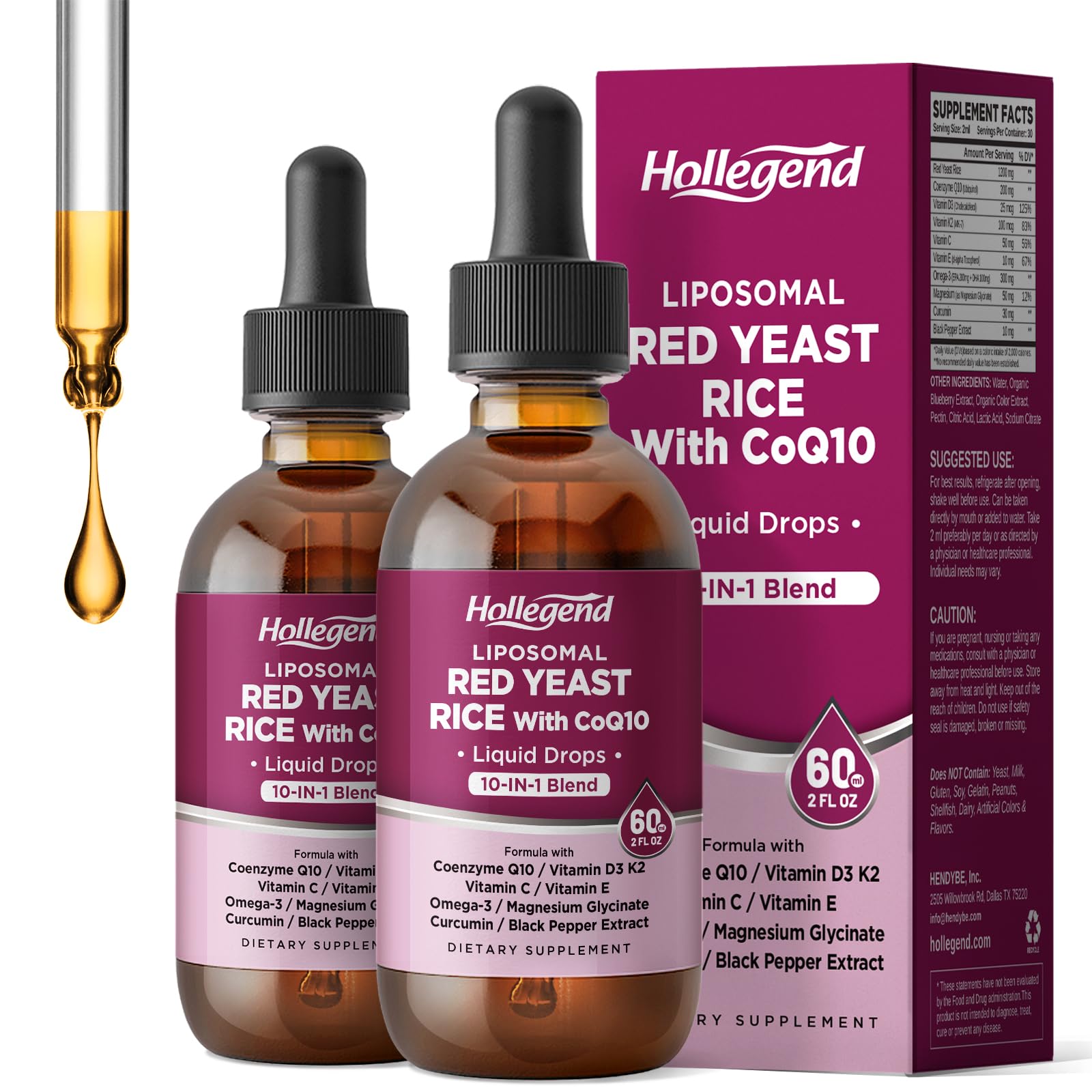 HOLLEGEND Red Yeast Rice Liquid Supplement bottle front view