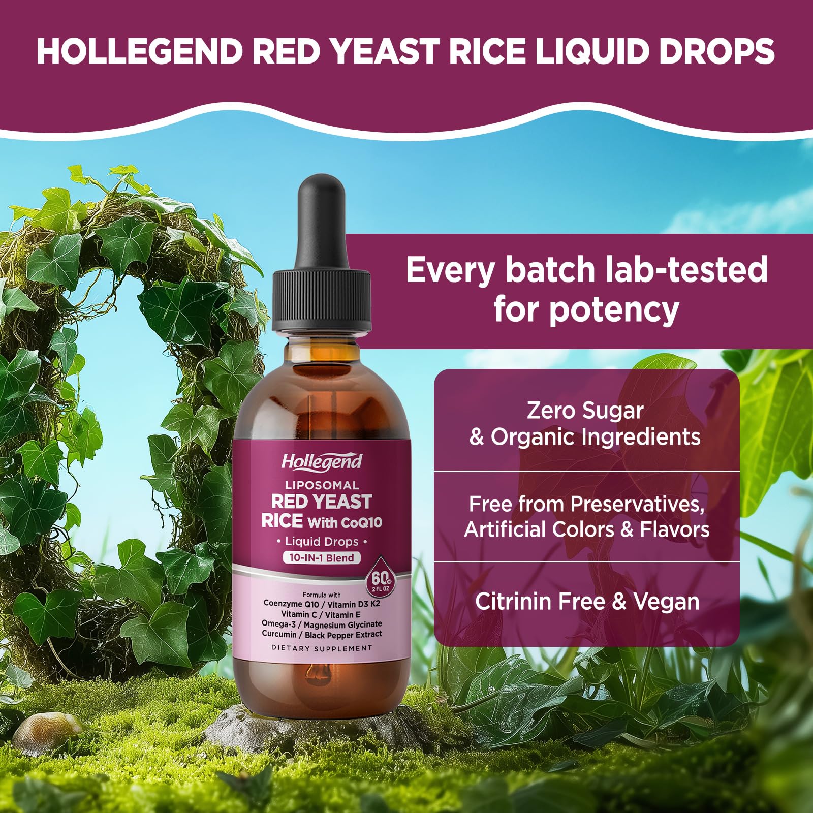 HOLLEGEND Red Yeast Rice Liquid Supplement close-up of label