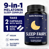 Hollis Nutrition Sleep Fairy capsule bottle with a glass of water