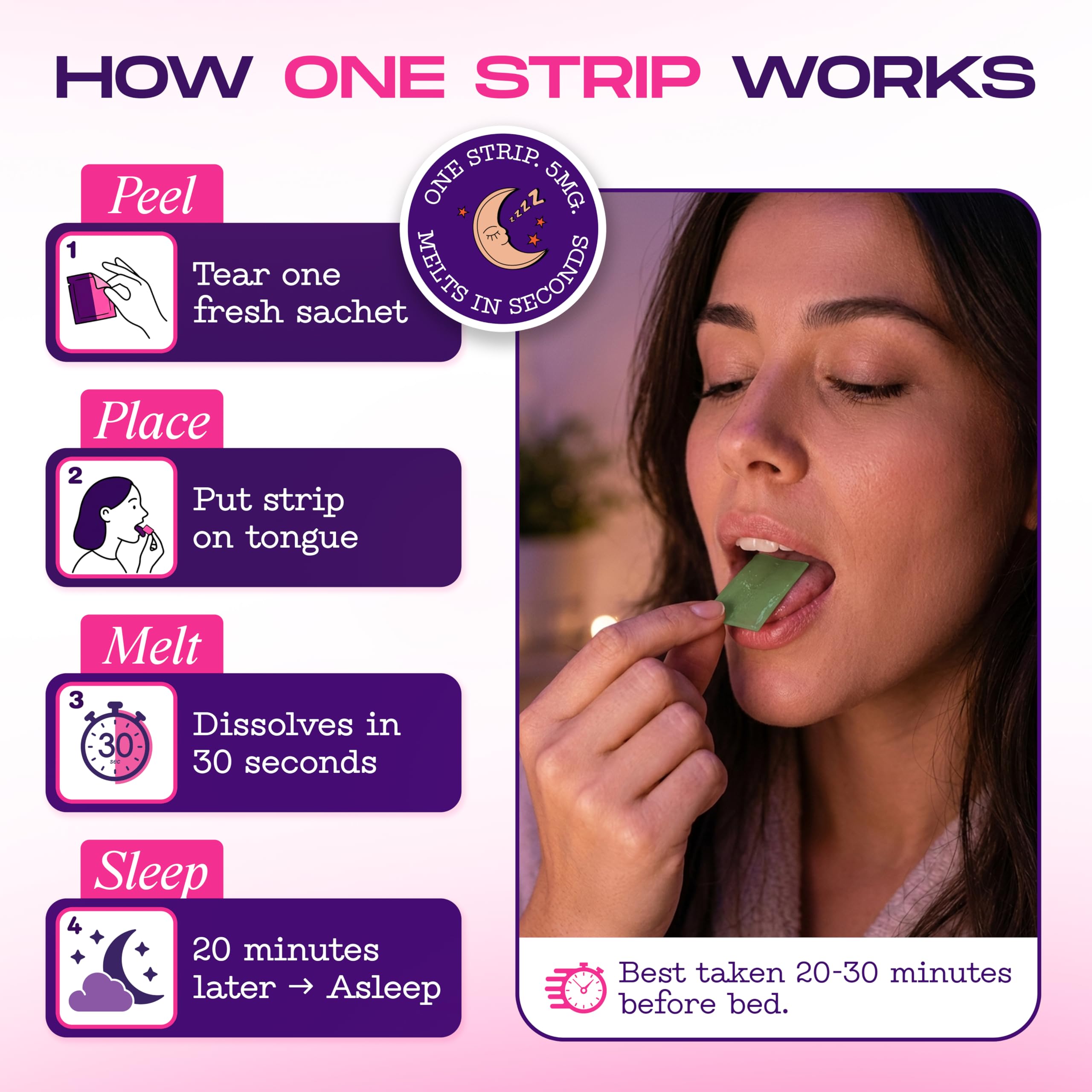 HOLY STRIPS Melatonin Oral Strips on a wooden table