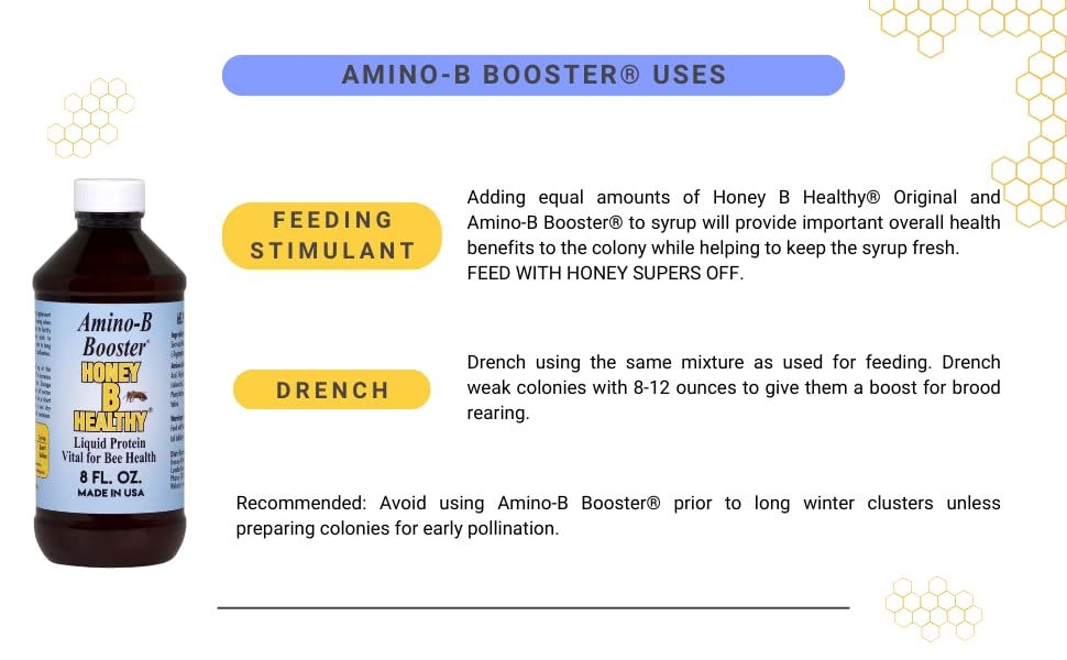 Honey B Healthy AMINO-B support liquid protein supplement 227g in beekeeping setup