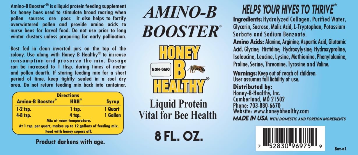 Honey B Healthy AMINO-B support liquid protein supplement 227g packaging details