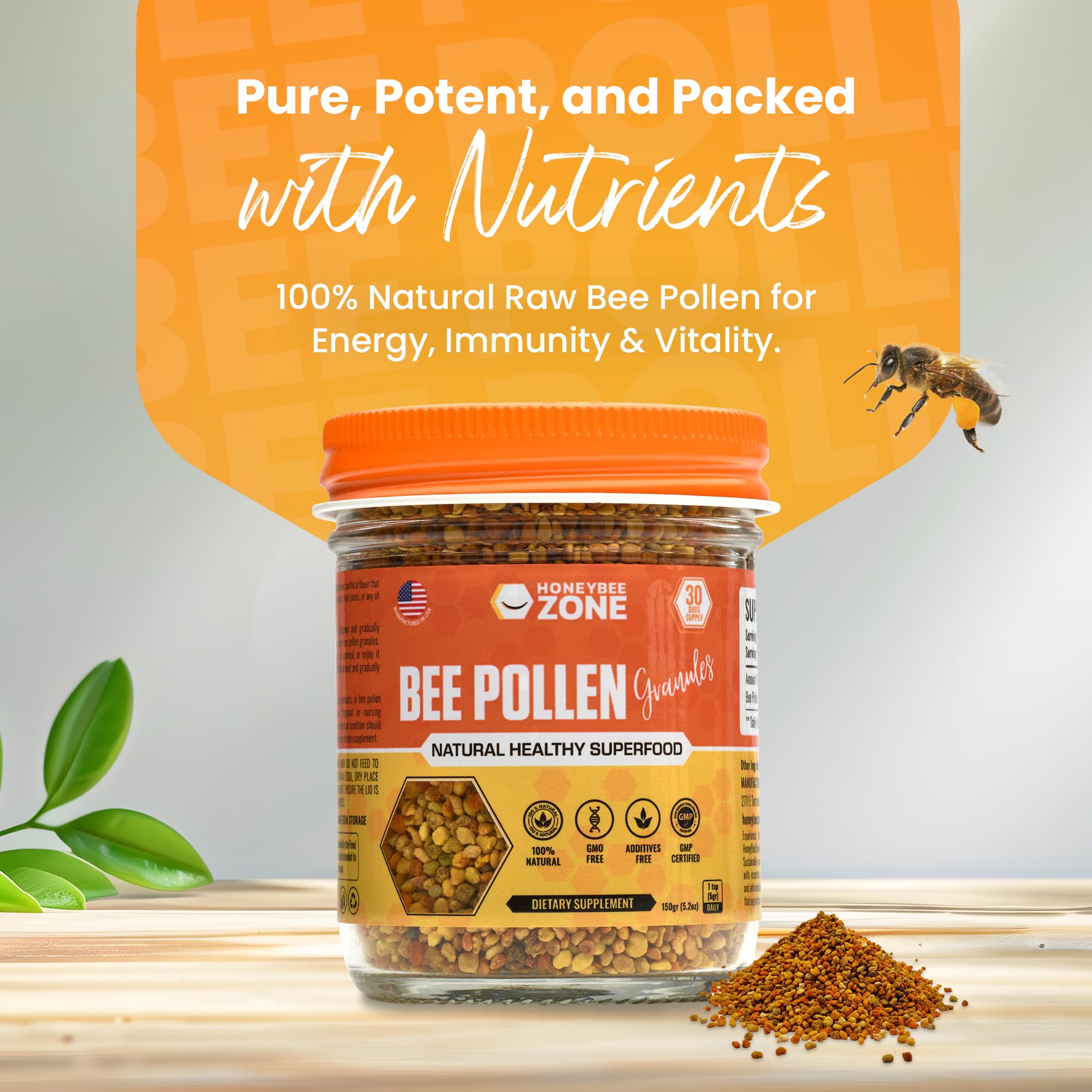 HONEYBEEZONE Bee Pollen Granules packaging side view