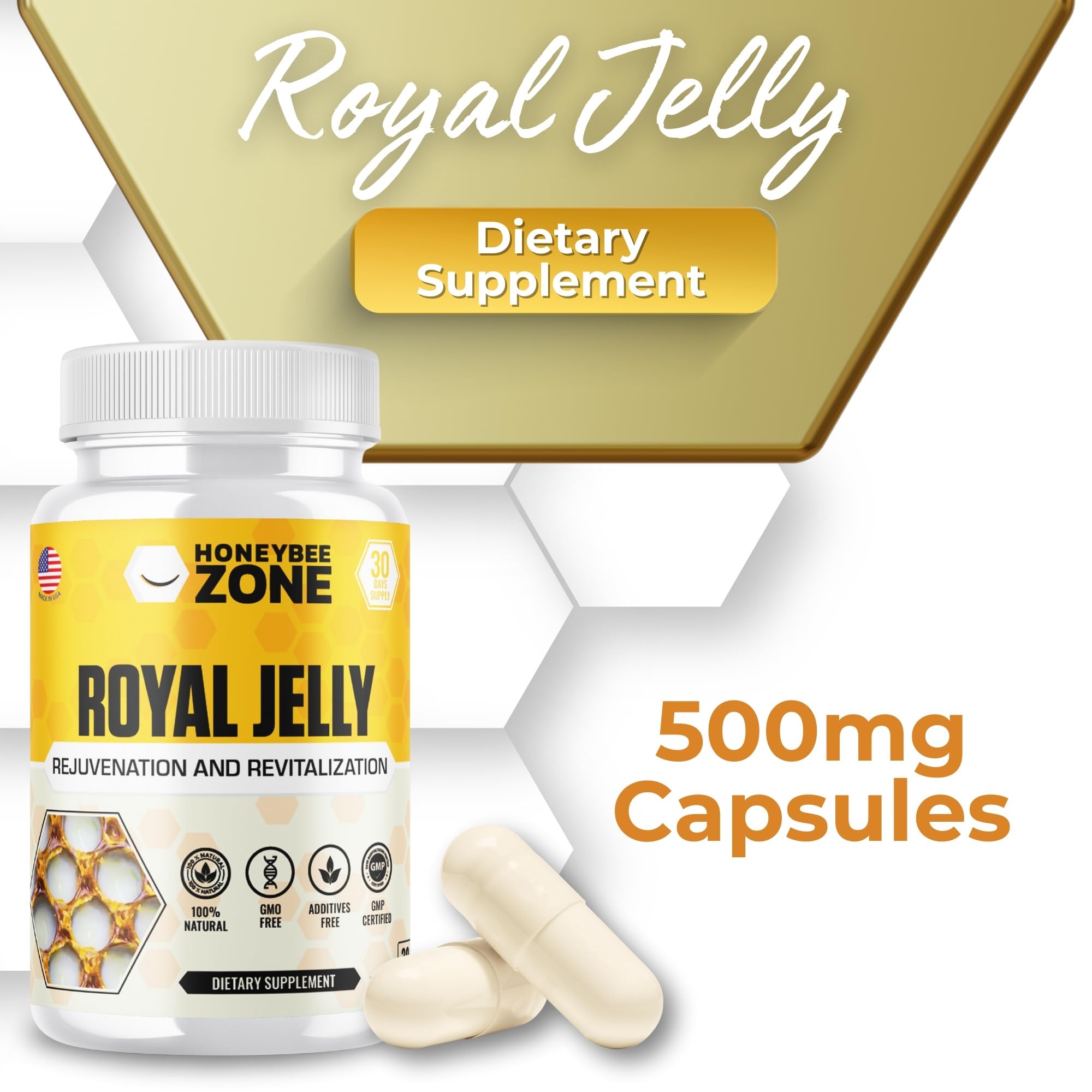 HONEYBEEZONE Royal Jelly 50g displayed with honeycomb