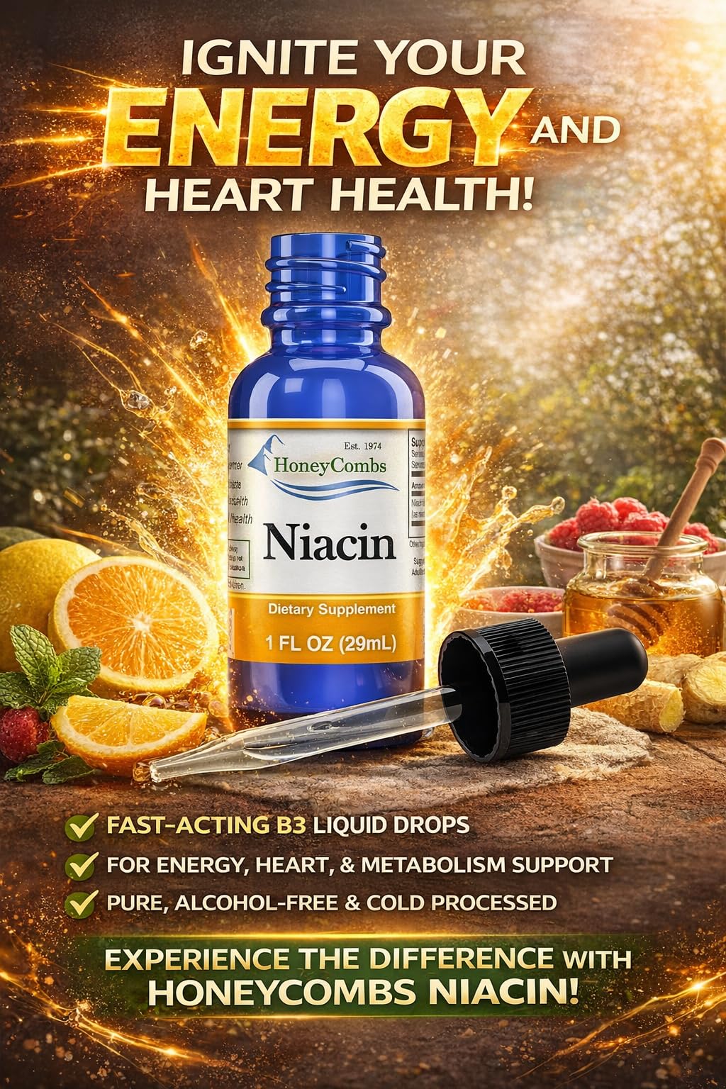 HoneyCombs Liquid B3 Niacin Drops 85g ingredients list
