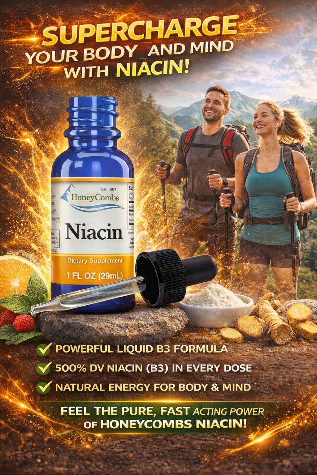 HoneyCombs Liquid B3 Niacin Drops 85g packaging