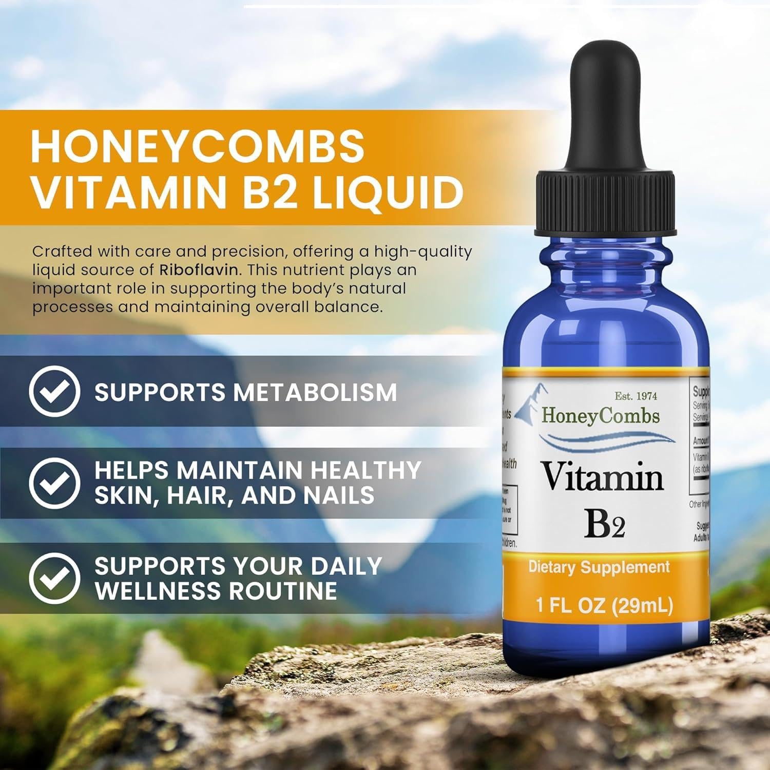 HoneyCombs Liquid Vitamin B2 Extract back view showing ingredients