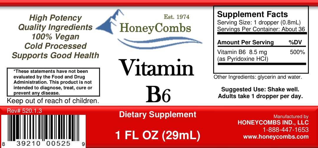 HoneyCombs Liquid Vitamin B6 Drops 28g bottle with dropper