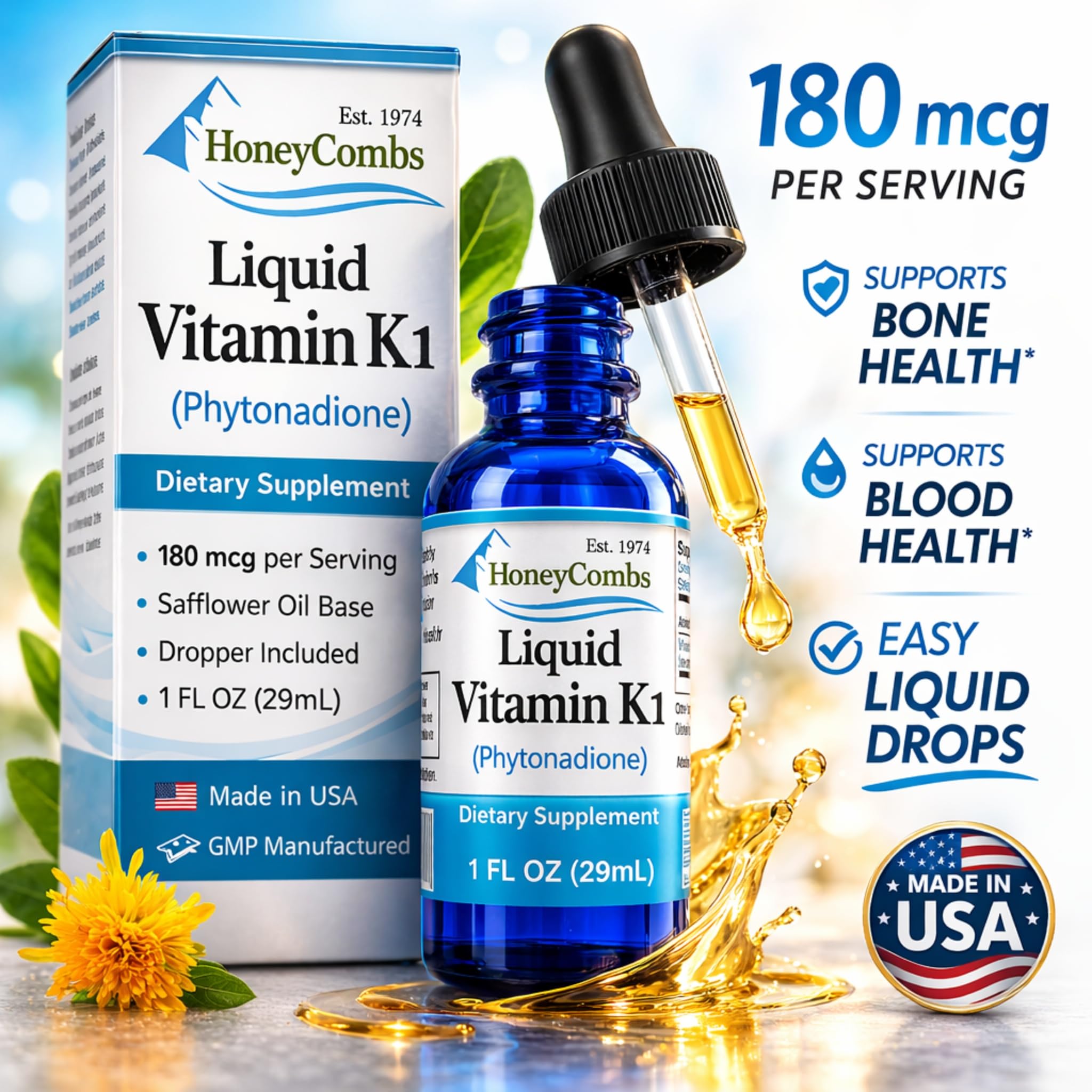 HoneyCombs Liquid Vitamin K1 Drops 82g with measuring spoon