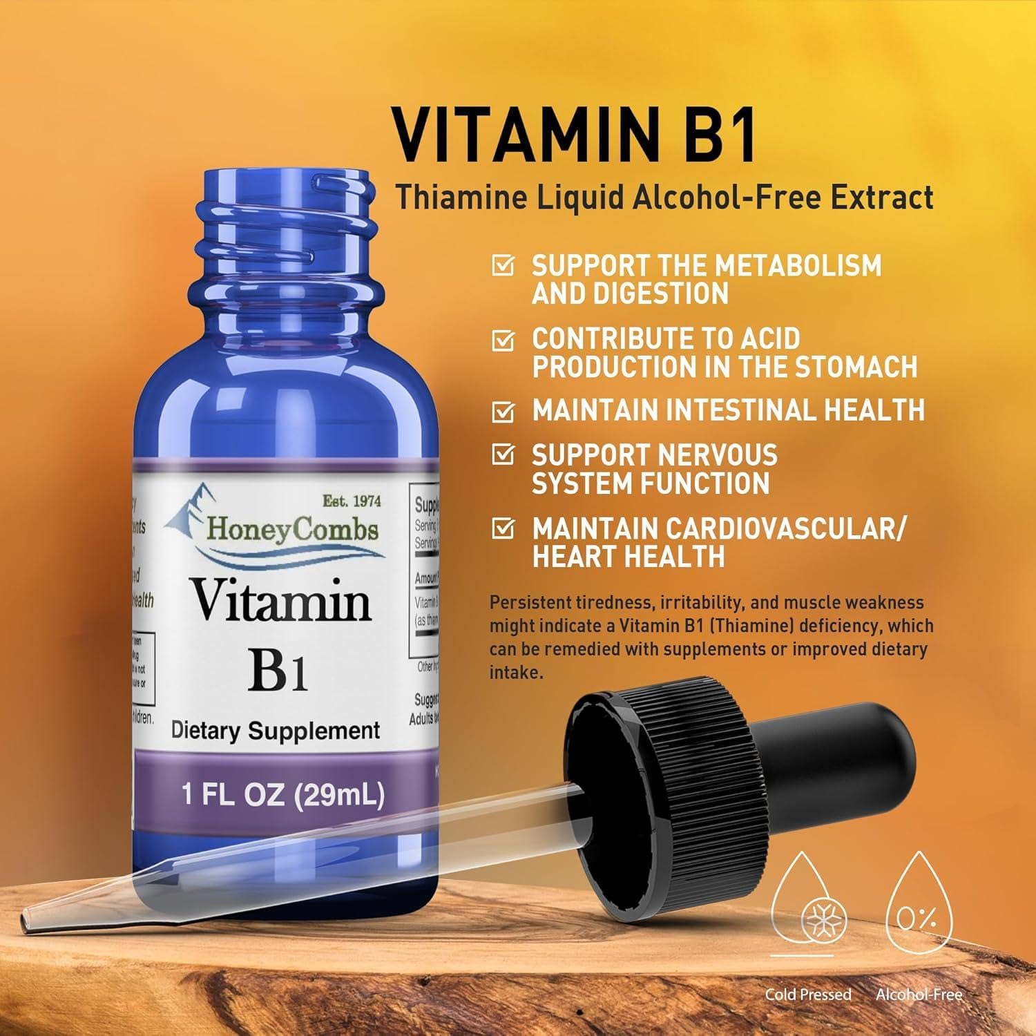 HoneyCombs Vitamin B1 Liquid Thiamine 85g back view