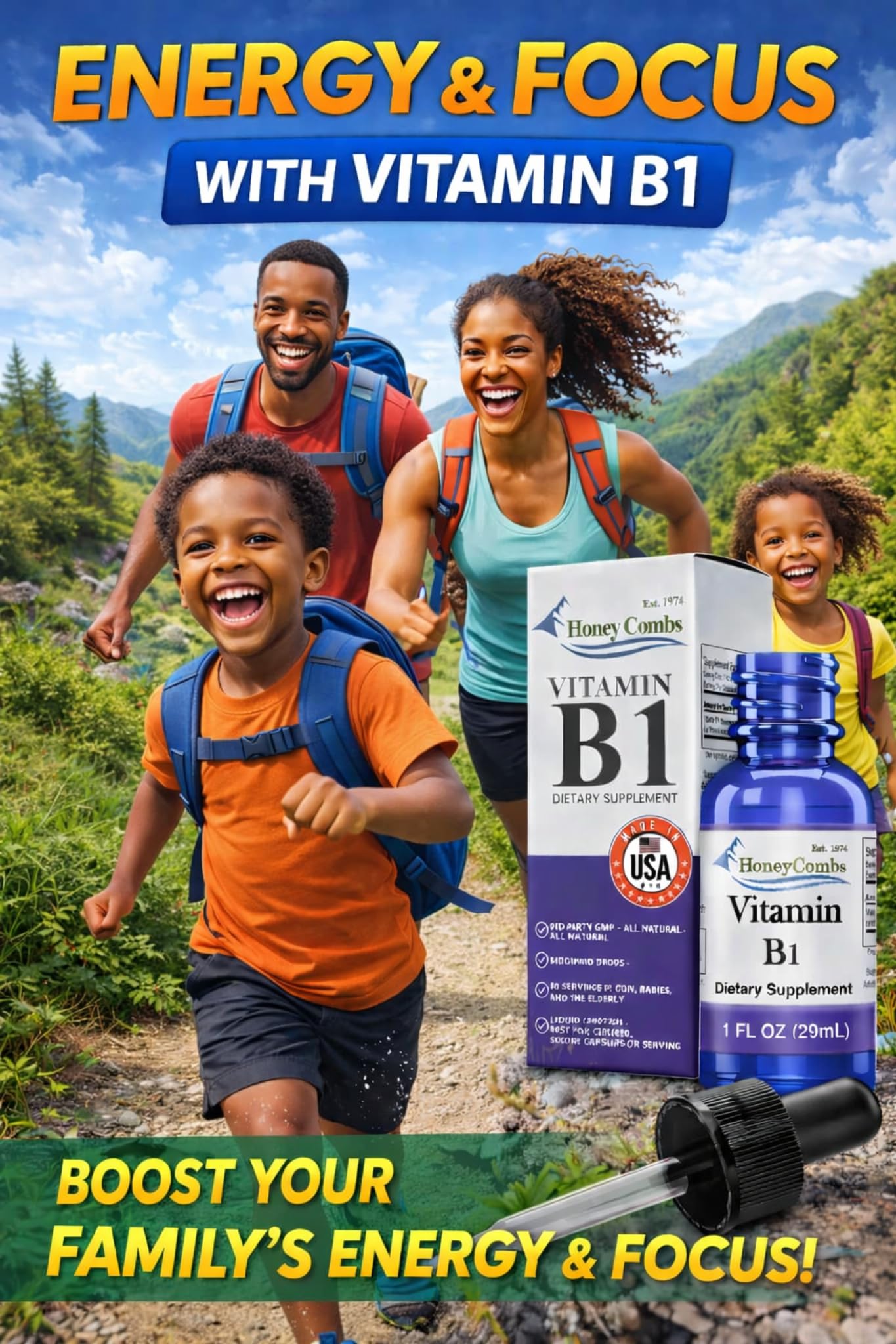 HoneyCombs Vitamin B1 Liquid Thiamine 85g bottle with cap