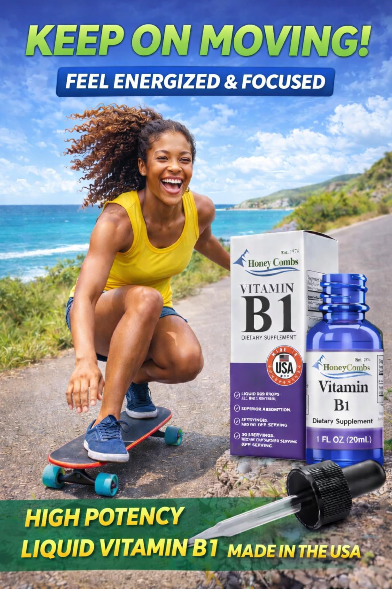 HoneyCombs Vitamin B1 Liquid Thiamine 85g packaging