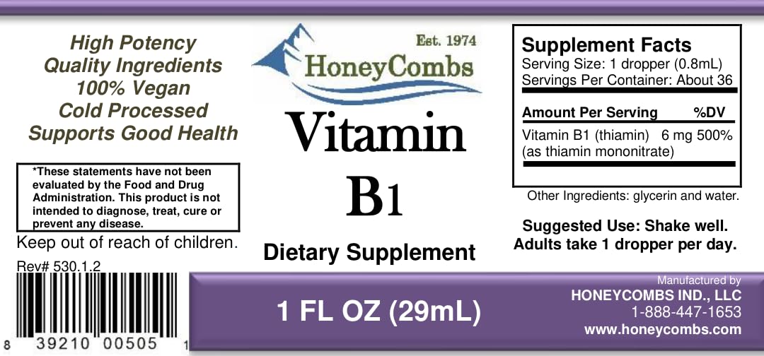 HoneyCombs Vitamin B1 Liquid Thiamine 85g side view