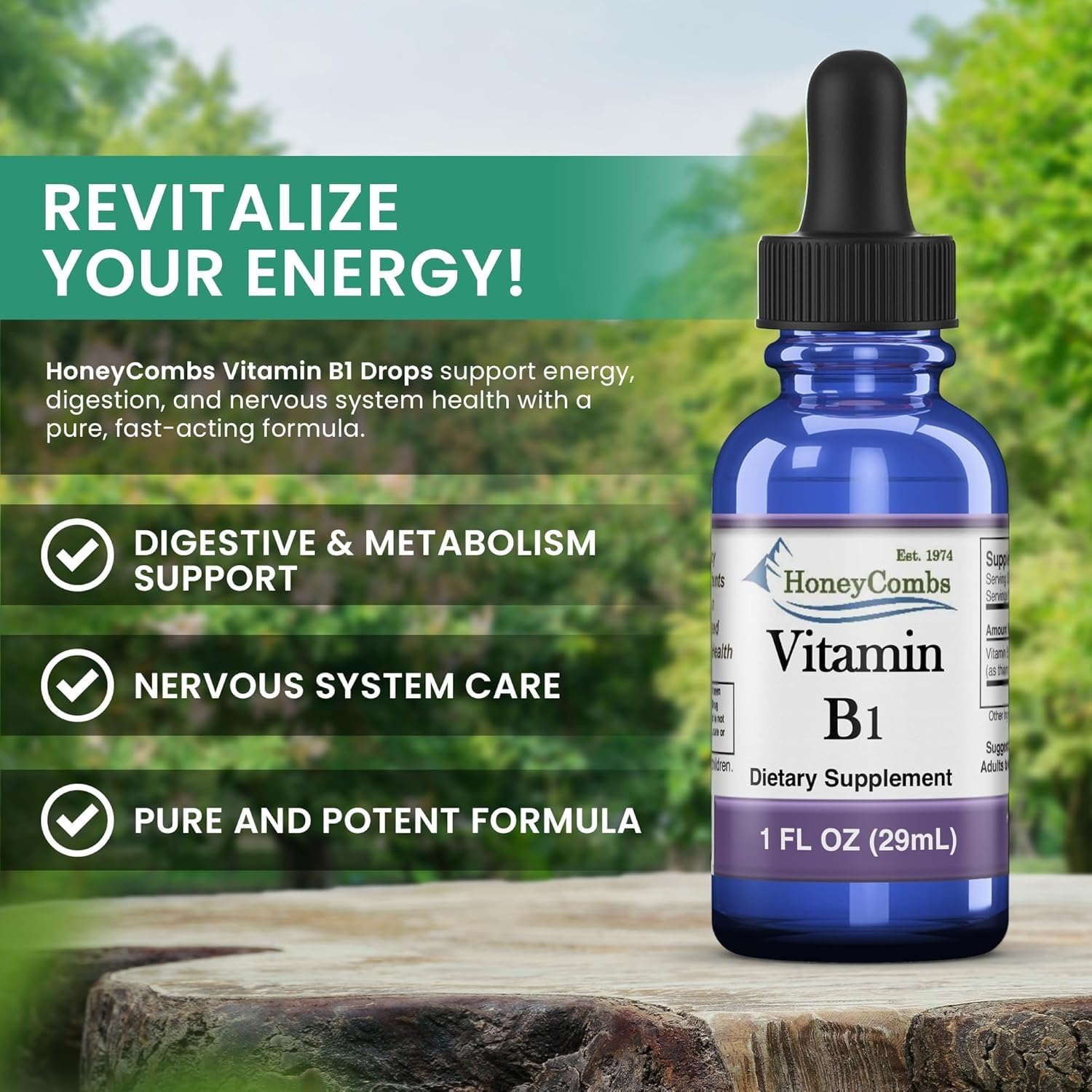 HoneyCombs Vitamin B1 Liquid Thiamine 85g with measuring spoon