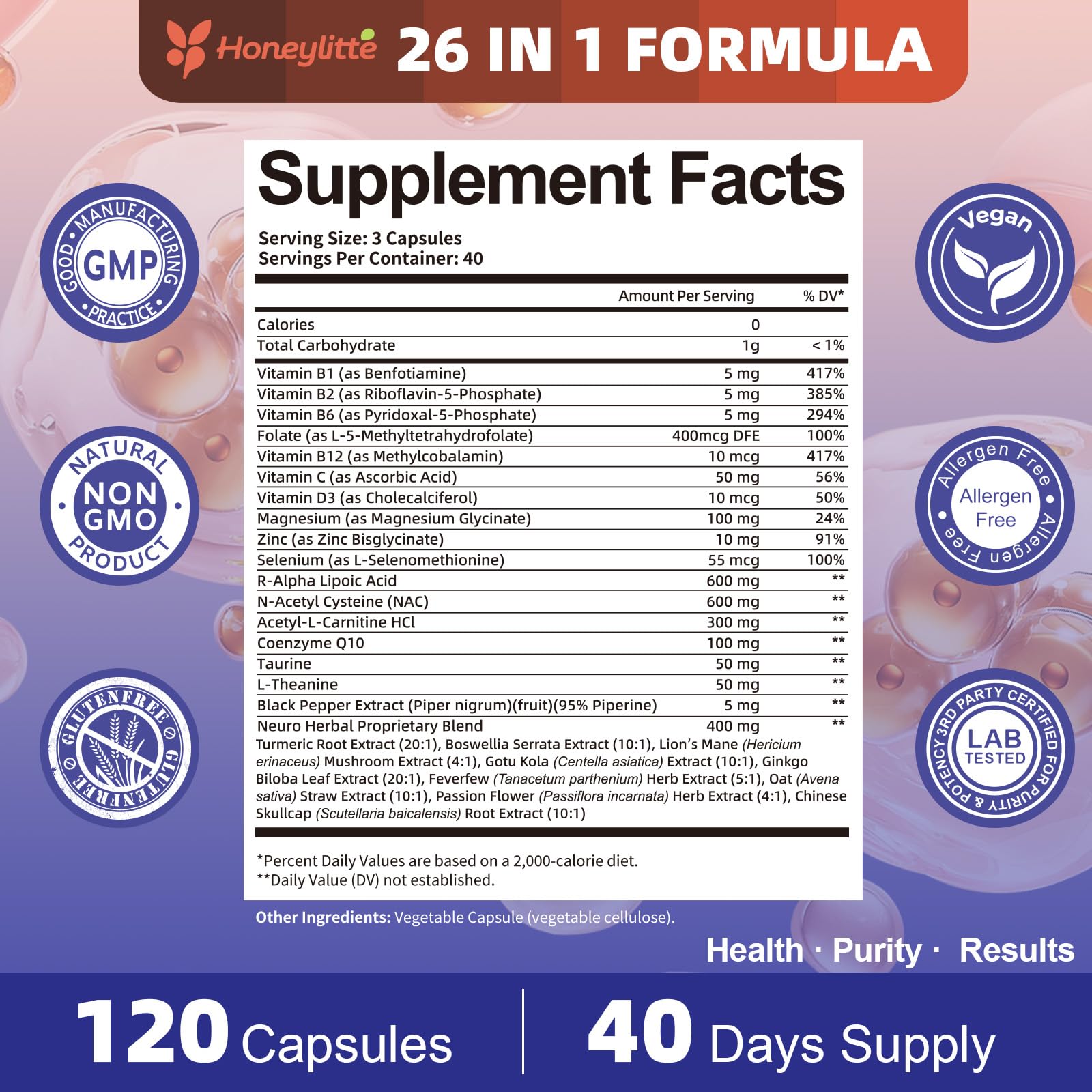 Honeylitte 26-in-1 Nerve Health Formula with a measuring spoon