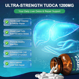 Honeylitte TUDCA Liver Extract 1200mg capsules on a wooden table