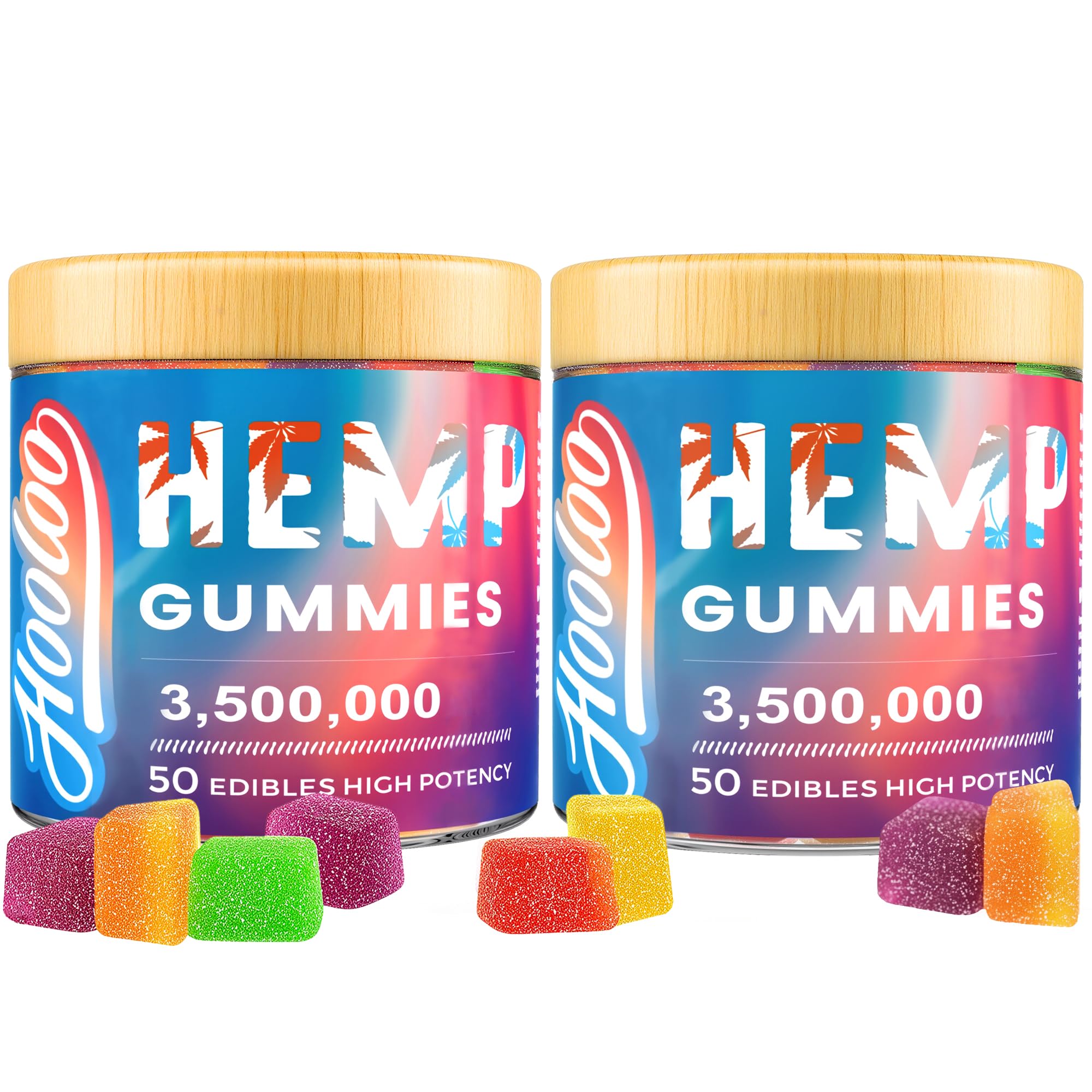 HOOLOO Hemp Gummies front view with assorted fruity flavours