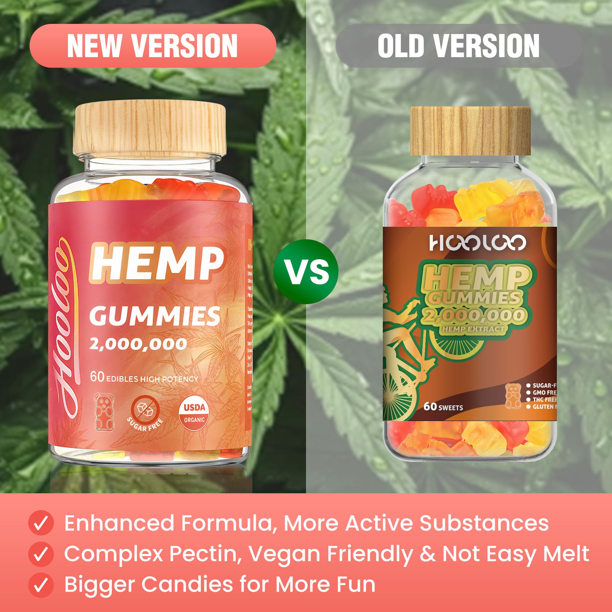 HOOLOO Hemp Gummies ingredients list on the back of the packaging