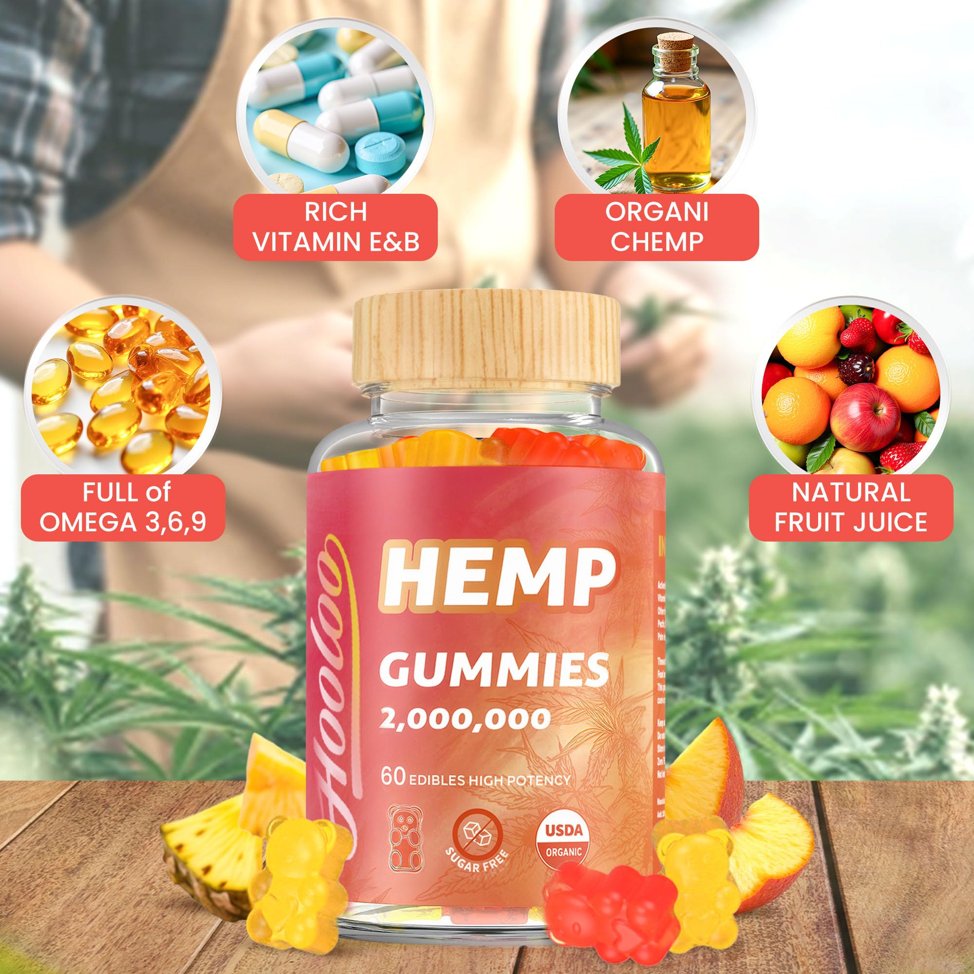 HOOLOO Hemp Gummies orange flavour close-up