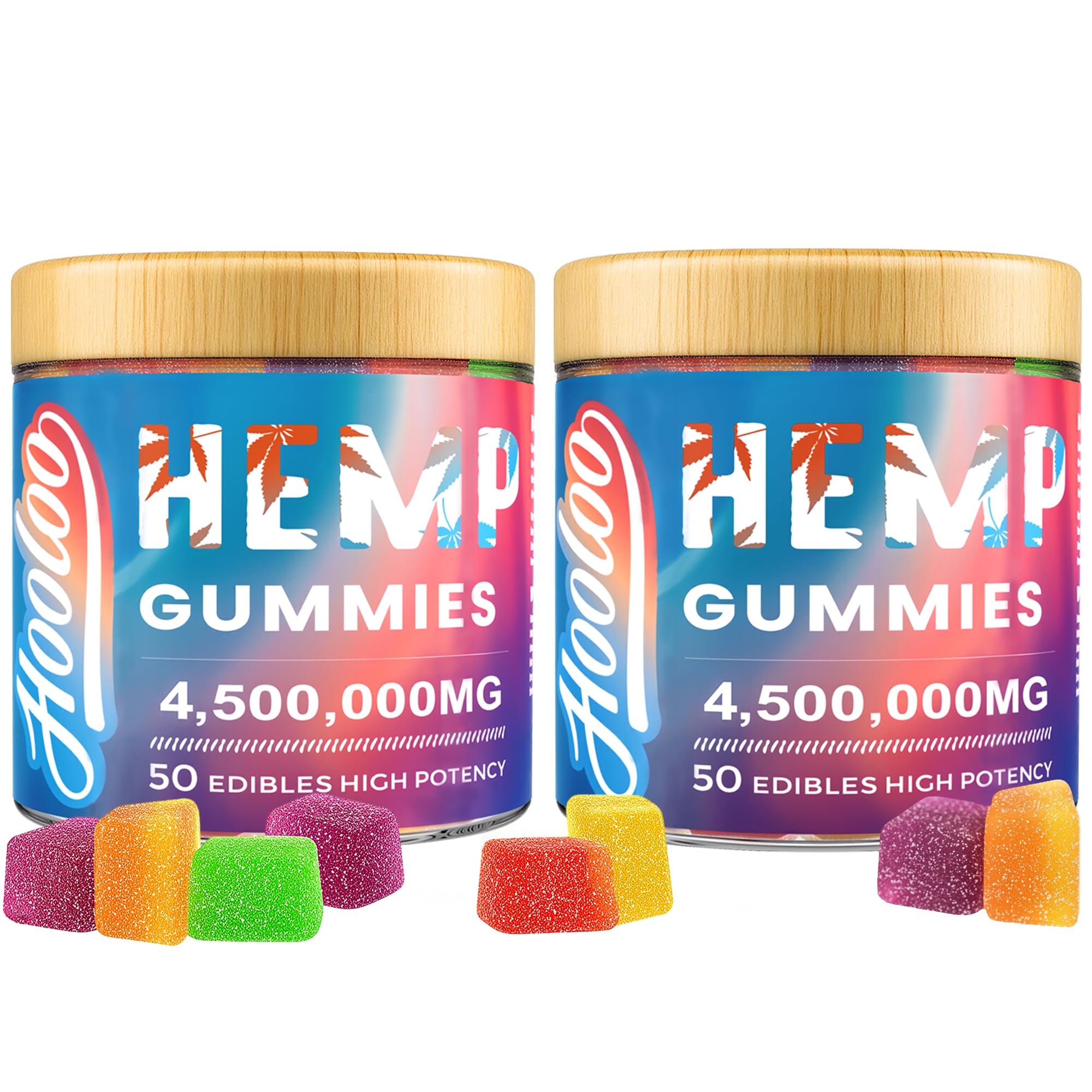HOOLOO Omega 3-6-9 Hemp Gummies front view with assorted fruity flavours