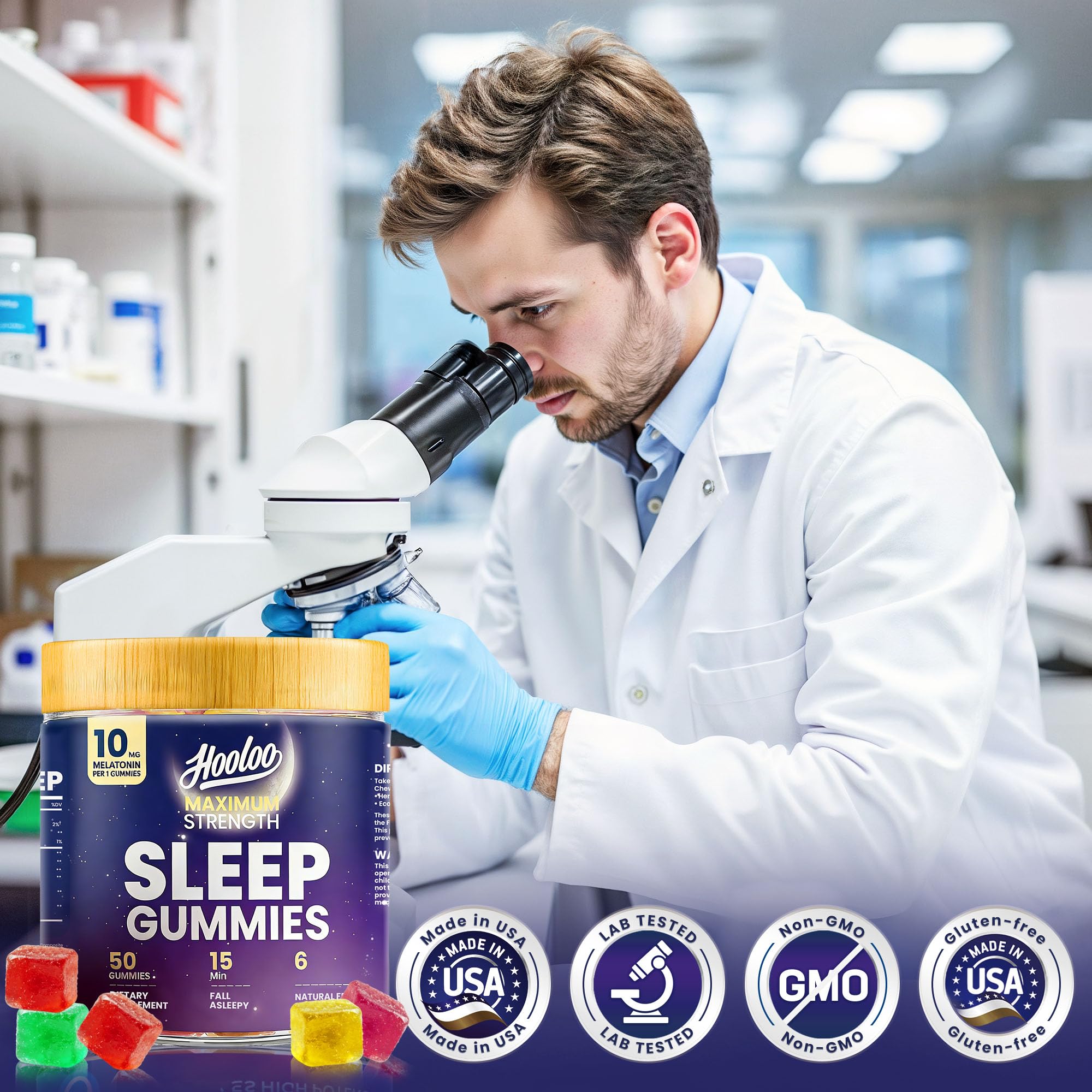 HOOLOO Sleep Gummies 10mg Melatonin gummies in a bowl
