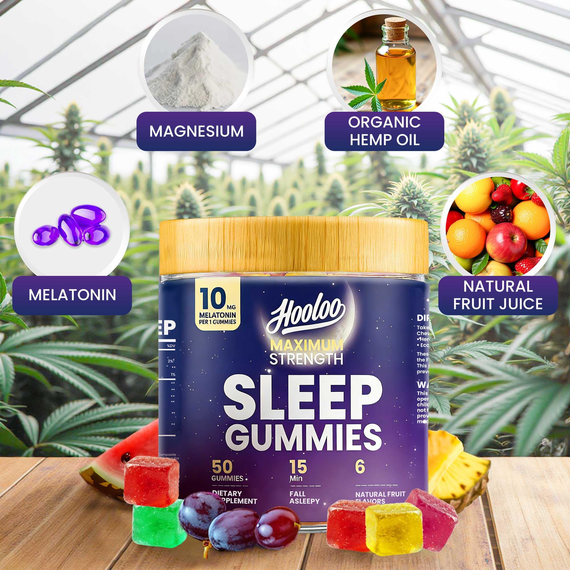 HOOLOO Sleep Gummies 10mg Melatonin packaging side view