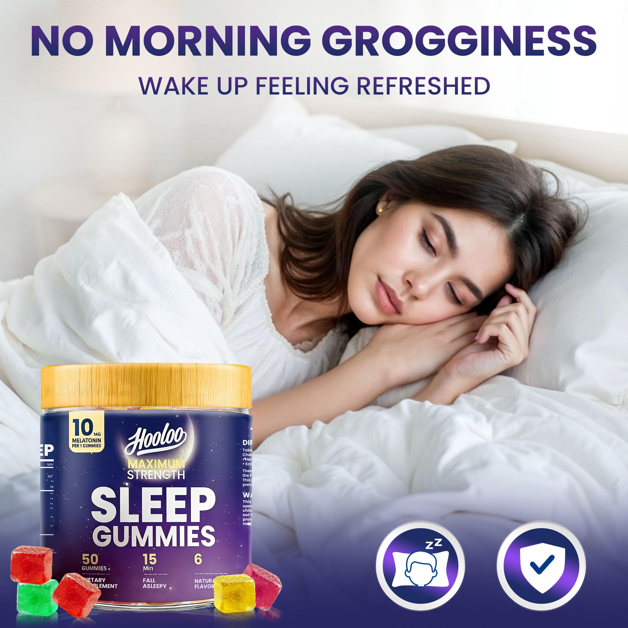 HOOLOO Sleep Gummies 10mg Melatonin with a glass of water