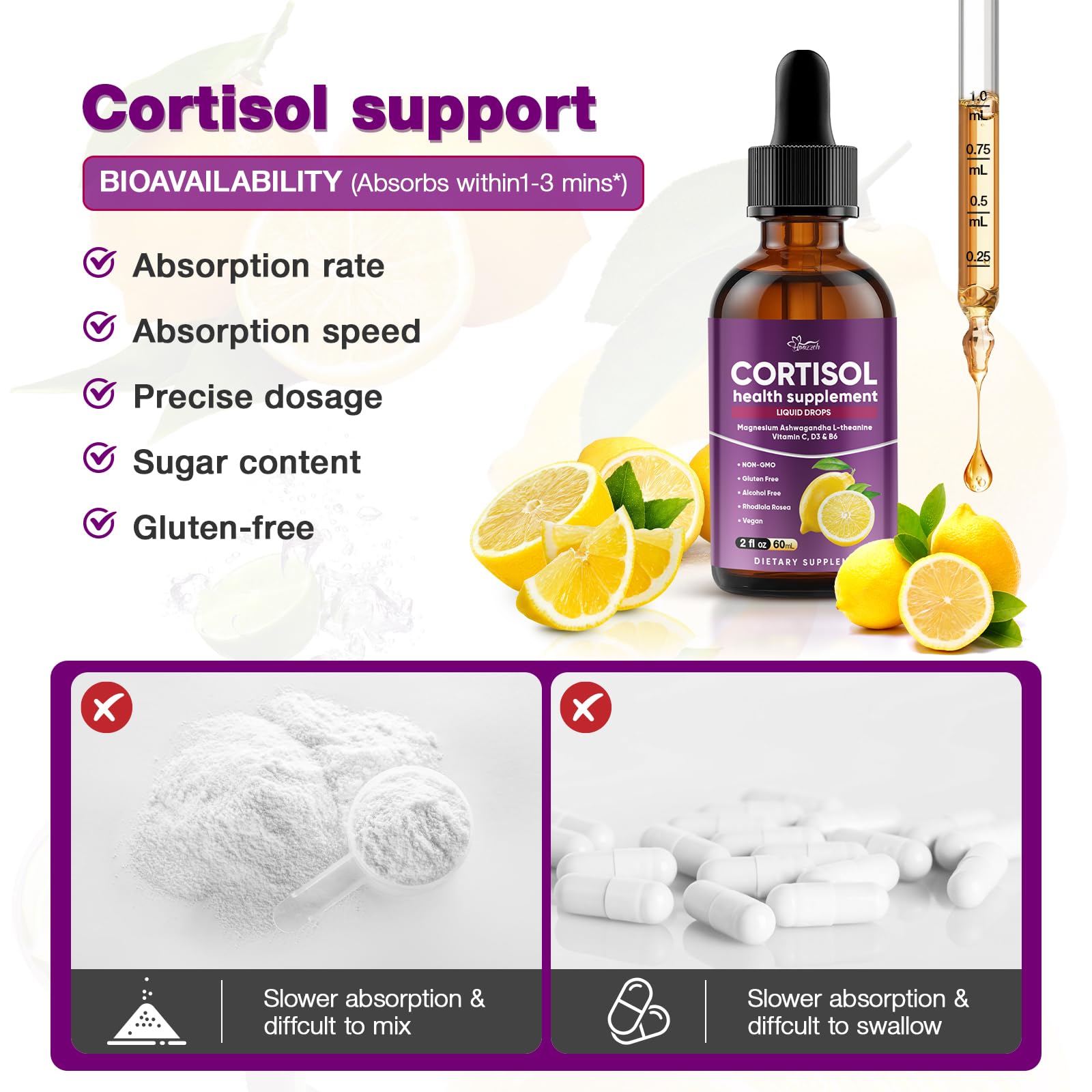 Hoozzch Cortisol Support Liquid Drops 60ml ingredients list