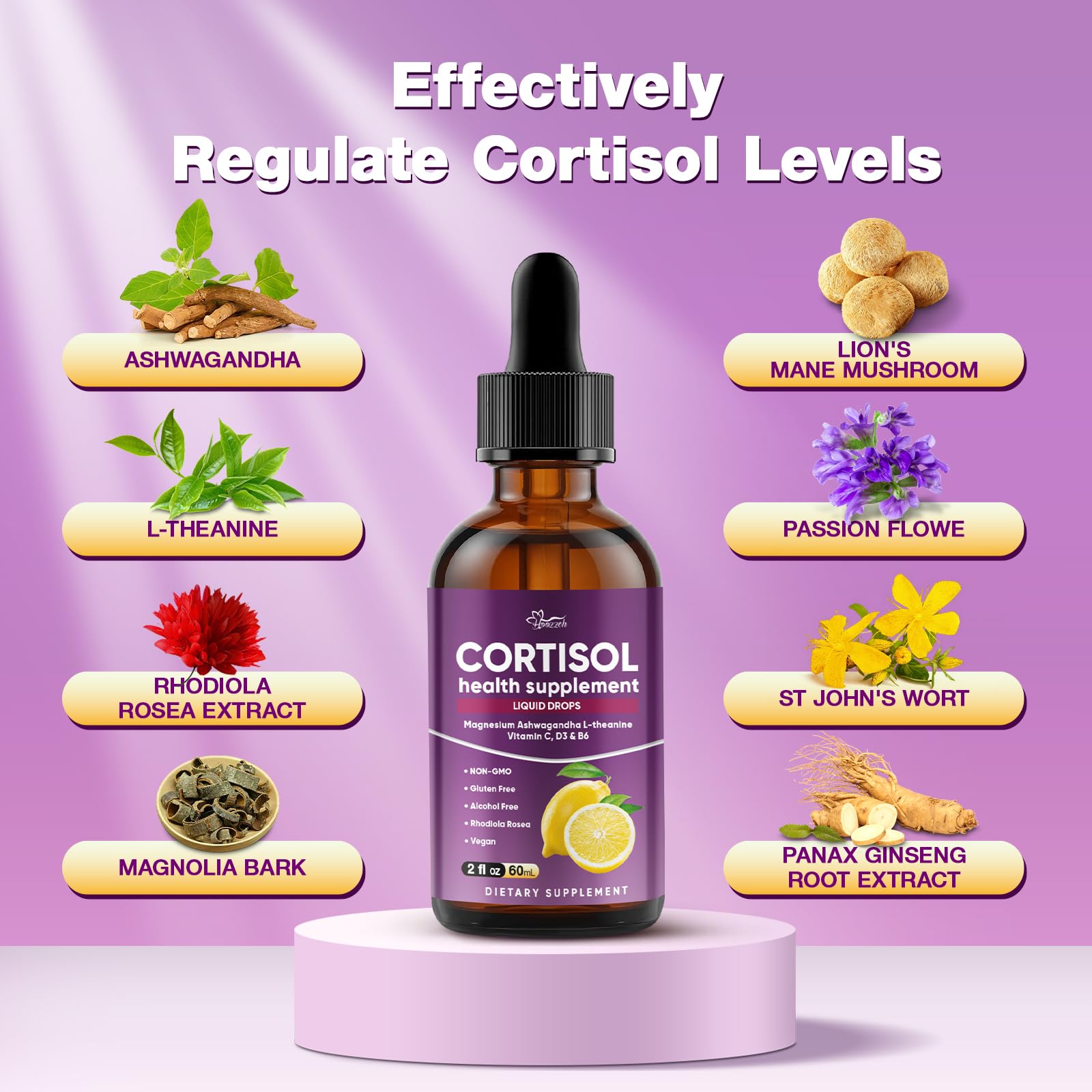 Hoozzch Cortisol Support Liquid Drops 60ml side view