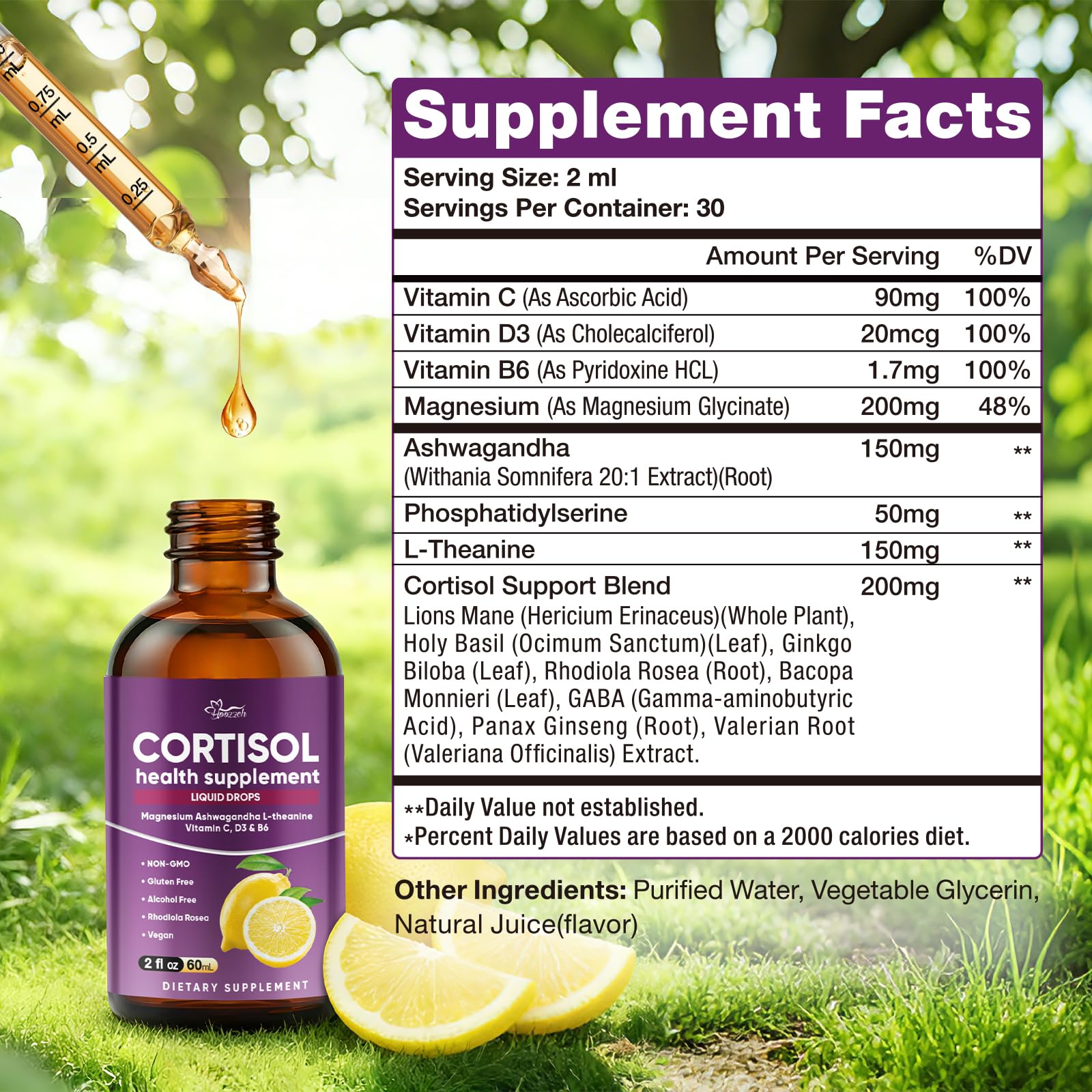 Hoozzch Cortisol Support Liquid Drops 60ml with dropper