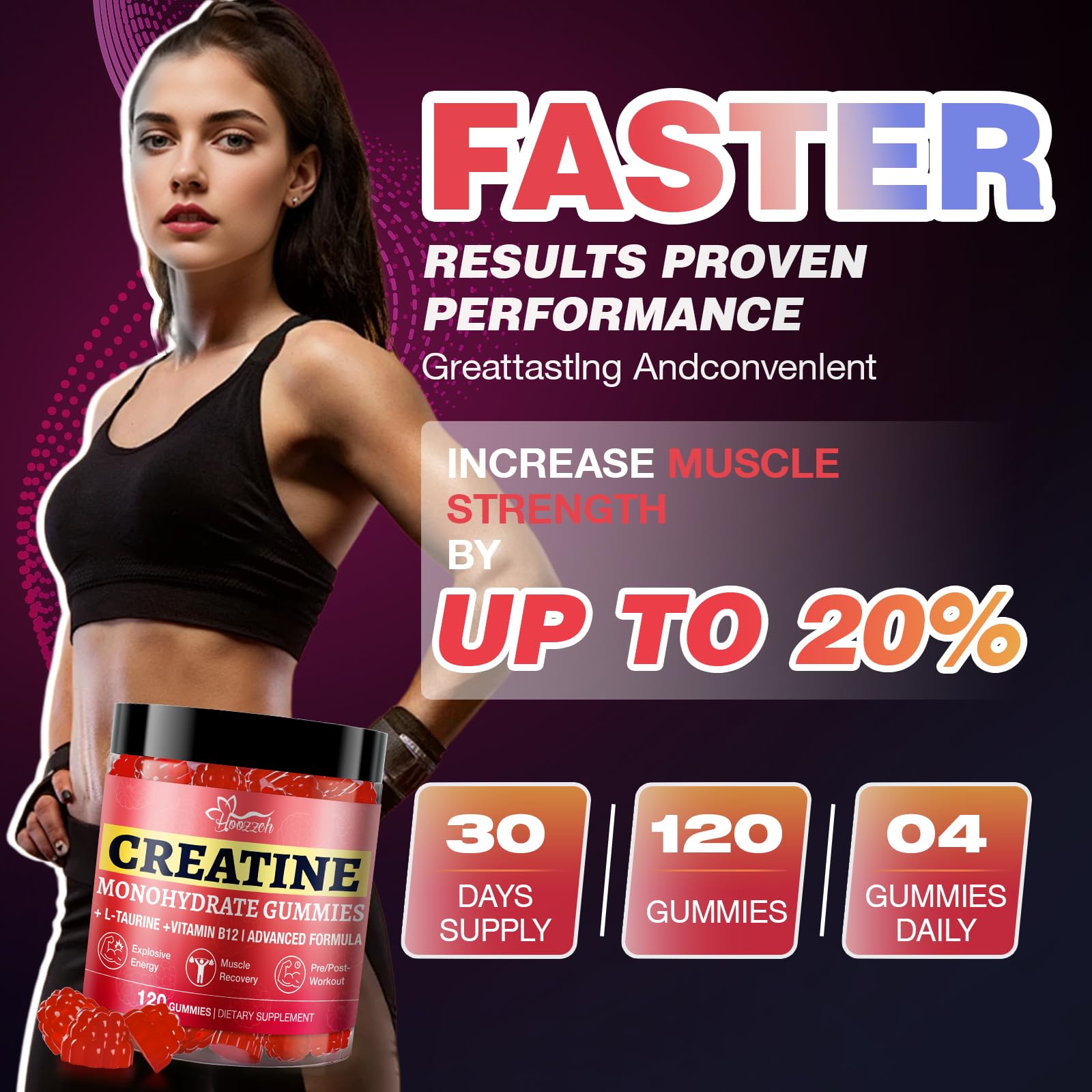 Hoozzch Creatine Monohydrate Gummies bottle side view